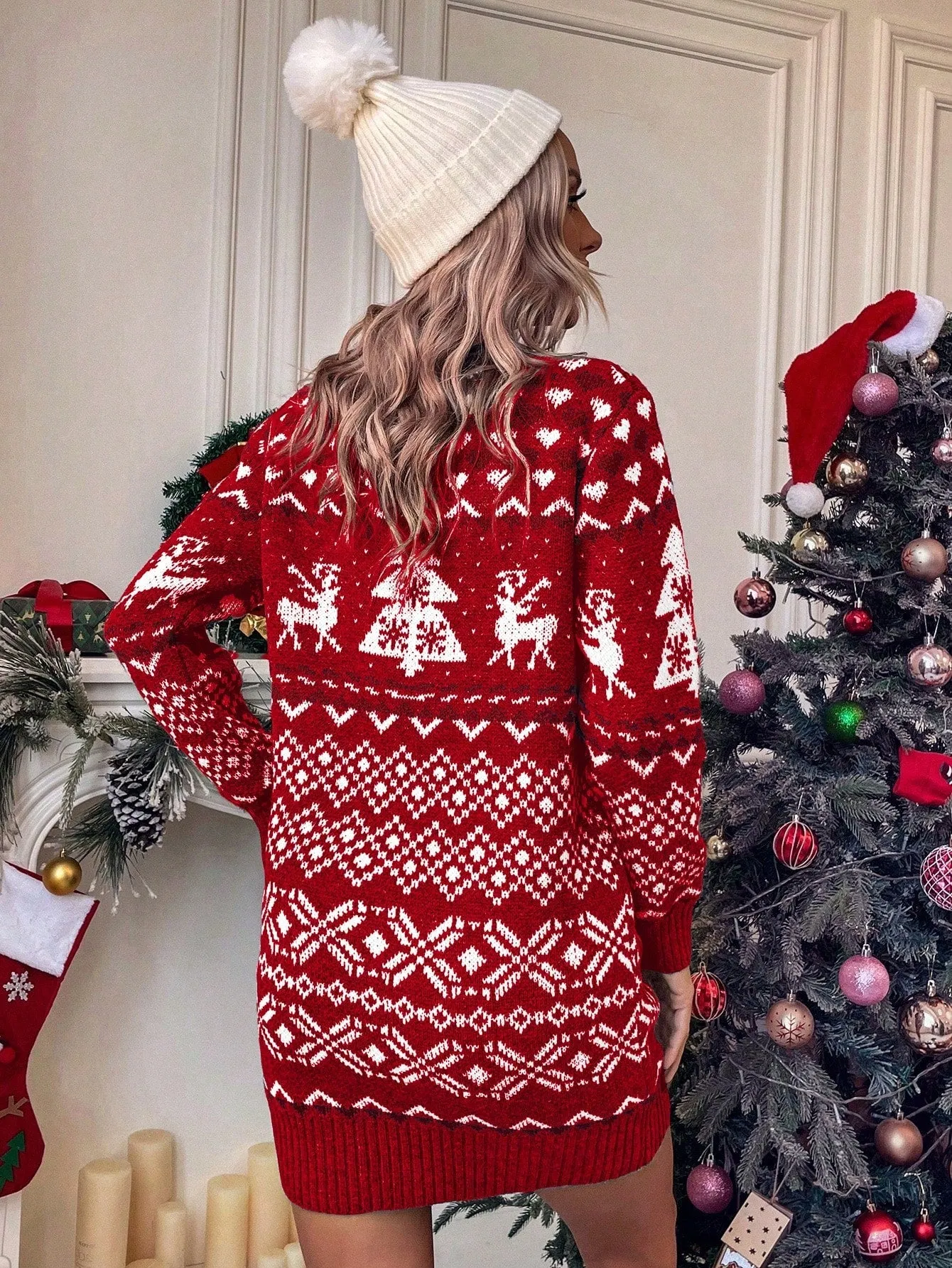 Jolly Christmas Pattern Sweater Dress