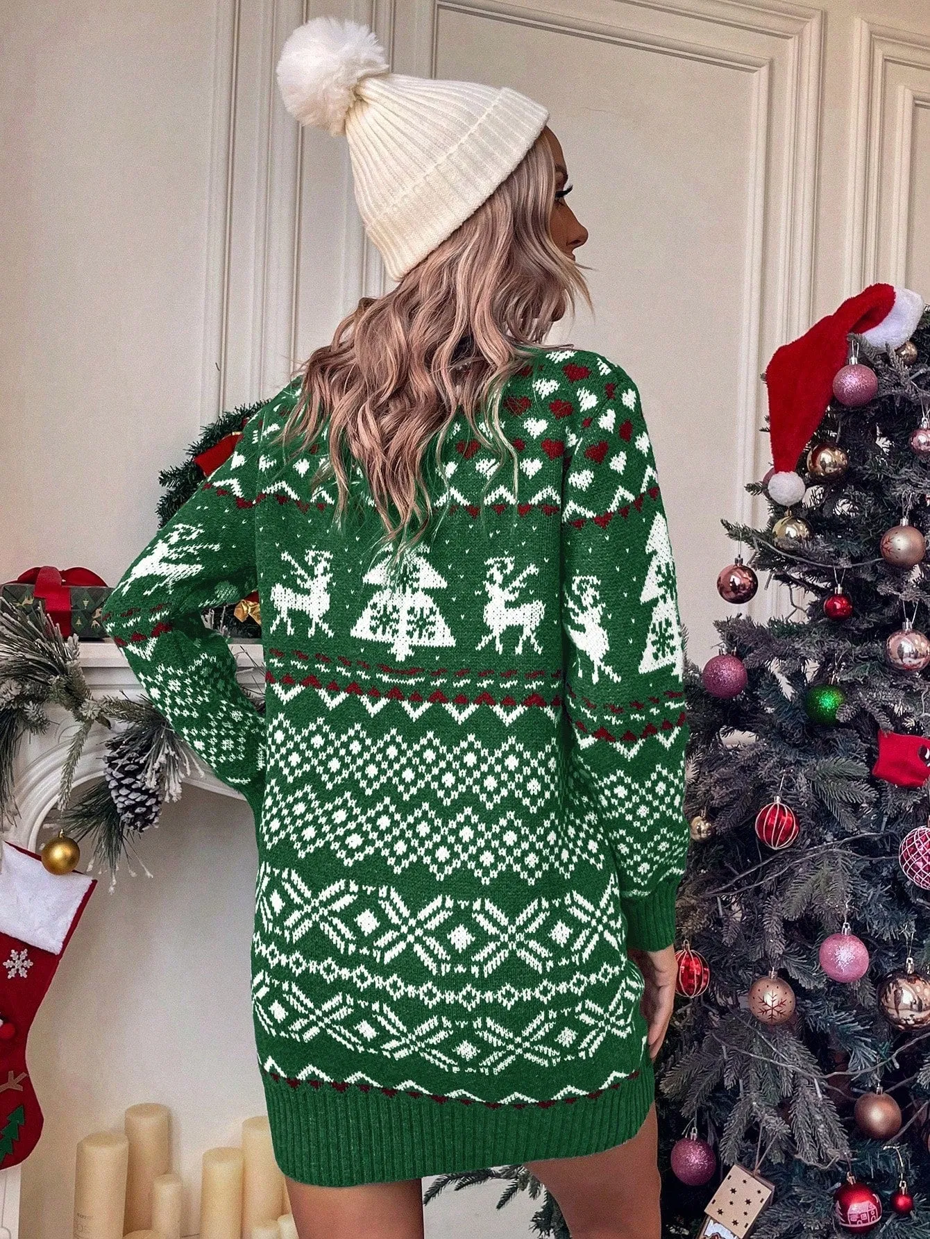 Jolly Christmas Pattern Sweater Dress