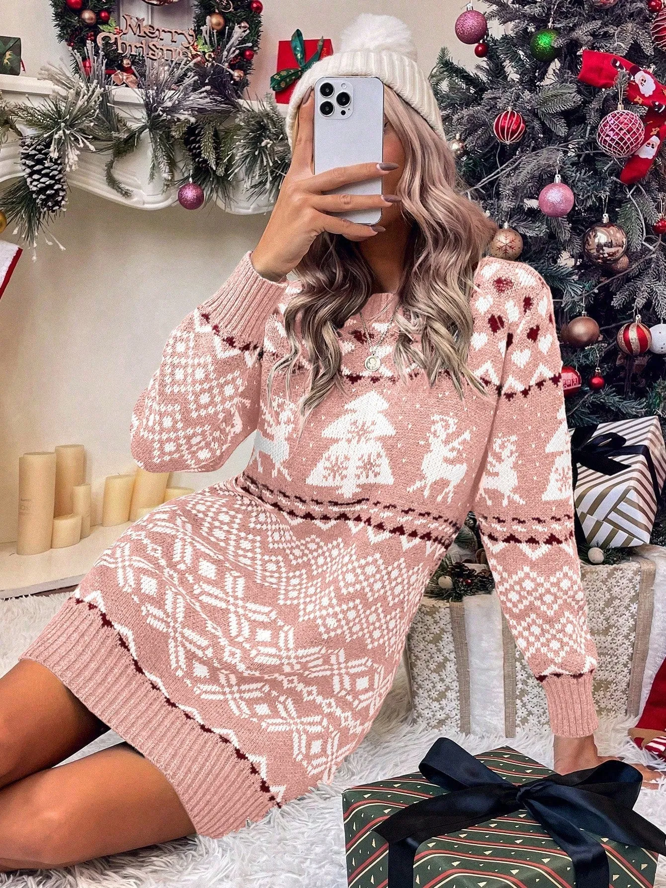 Jolly Christmas Pattern Sweater Dress