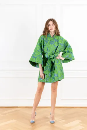 Jungle Green Brocade Mini Wrap Dress