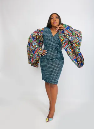 Just Arrived African Print Fitted Dress with Cut-out Sleeves - Busola