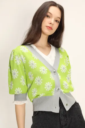 Kathleen Floral Puffed Cardigan