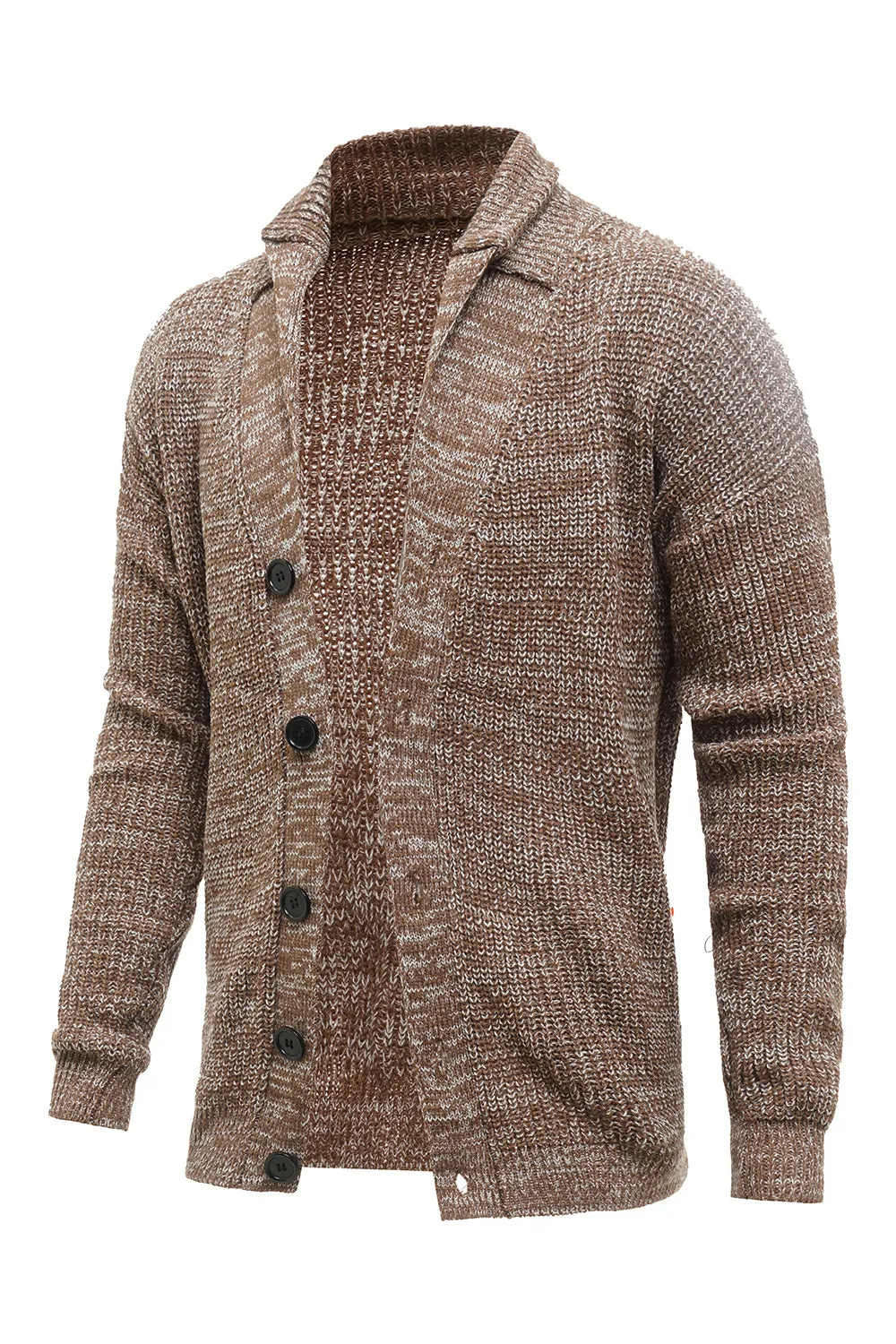 Khaki Shawl Collar Long Sleeves Loose Fit Men's Cardigan Sweater