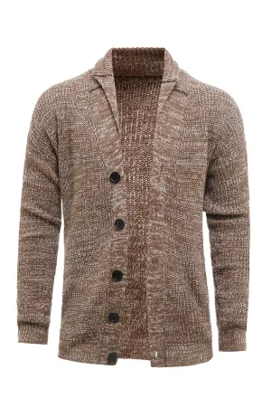 Khaki Shawl Collar Long Sleeves Loose Fit Men's Cardigan Sweater