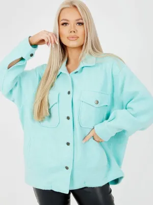 Leah Plain Classic Thick Shacket In Mint