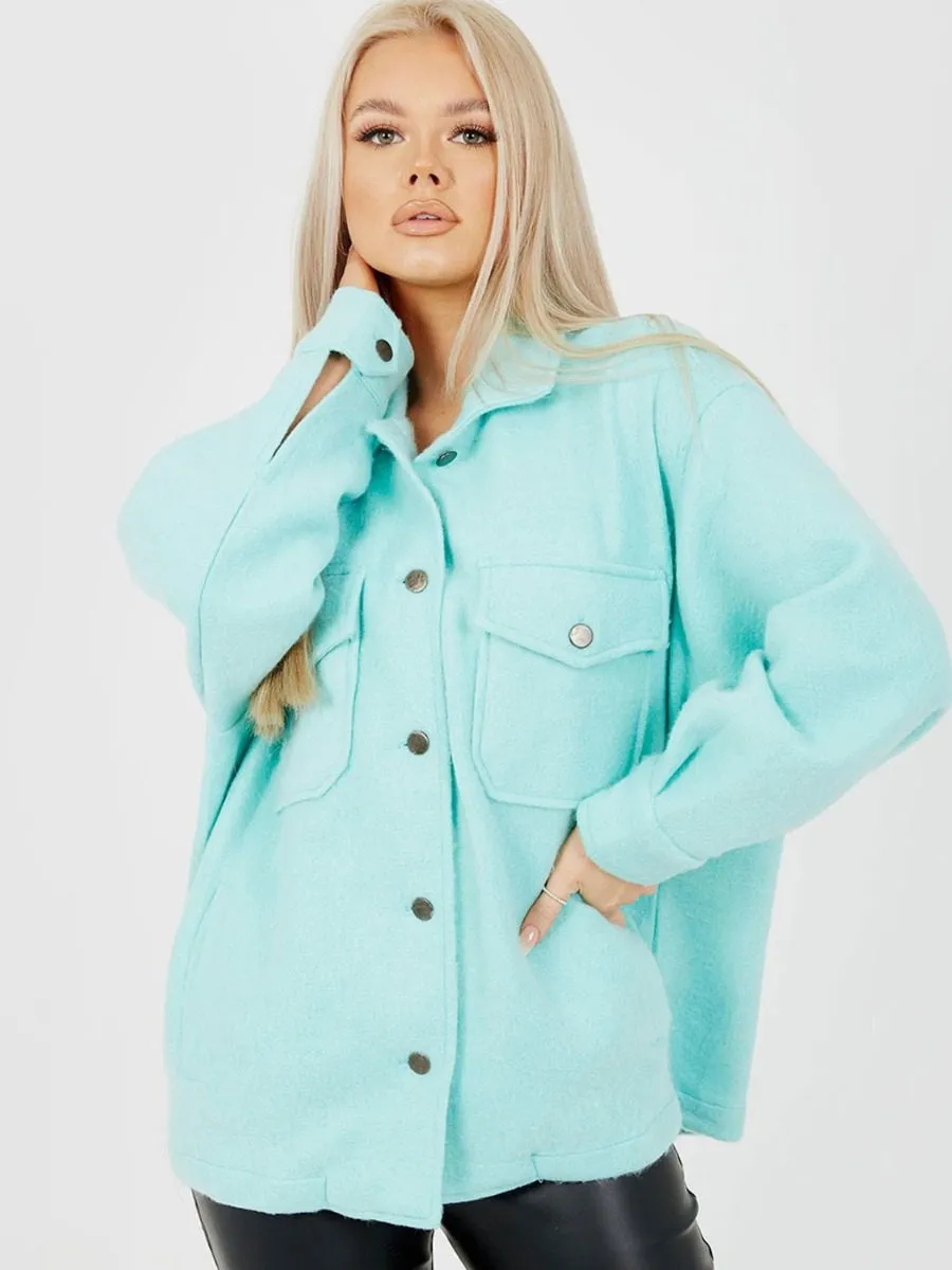 Leah Plain Classic Thick Shacket In Mint