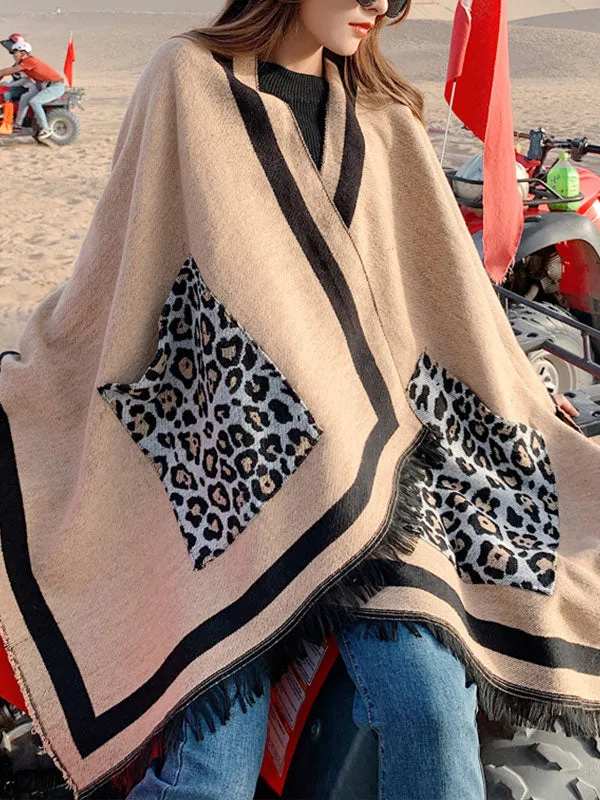 Leopard Pocket Patched Shawl Cardigan