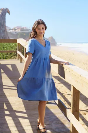 Linen Layer Dress Bluestone