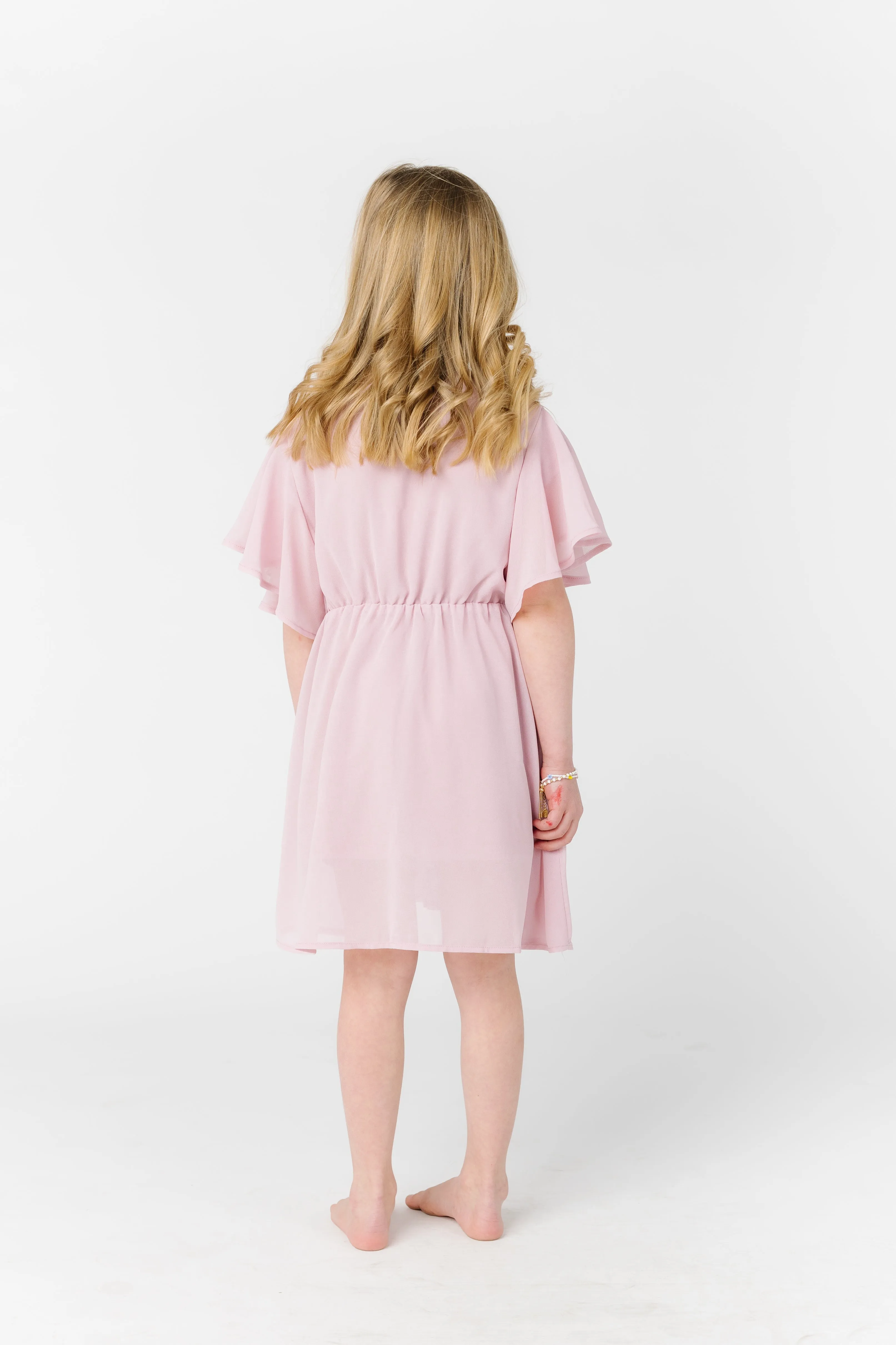 Little Naples Flutter Sleeve Girl's Dress - Lt Pink