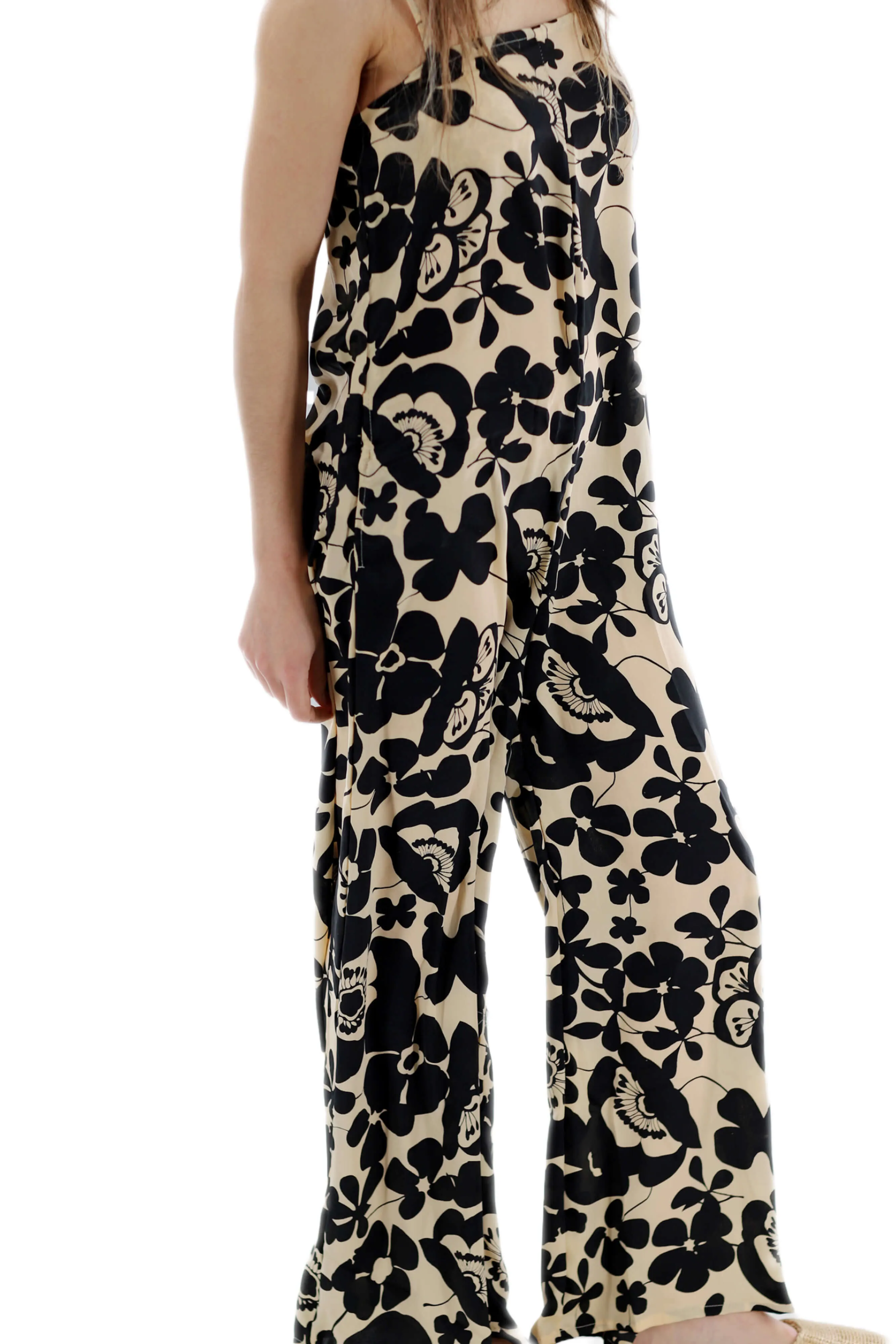 Long Floral Printed Jumpsuit "Mia" in Black/White