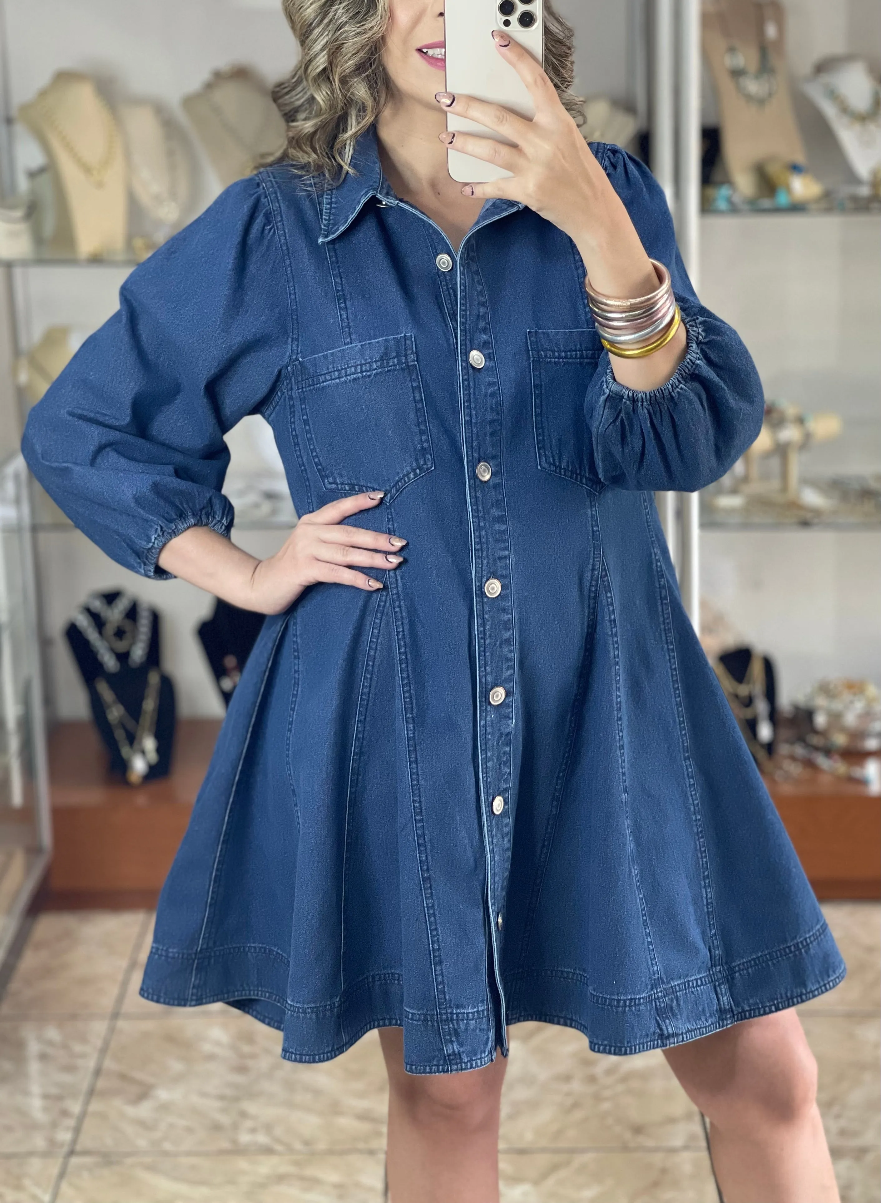 Long Sleeve Button Down Denim Dress