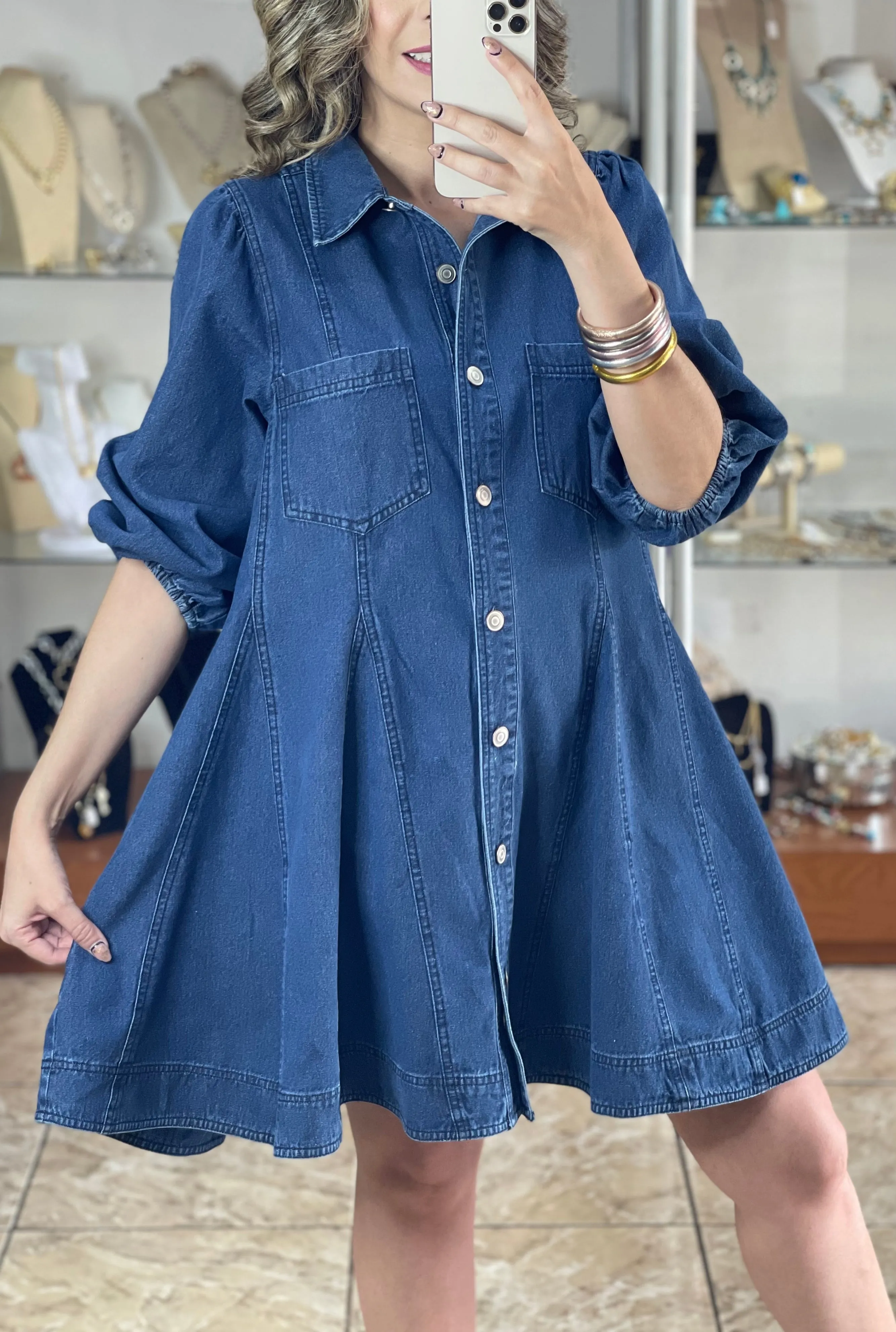 Long Sleeve Button Down Denim Dress