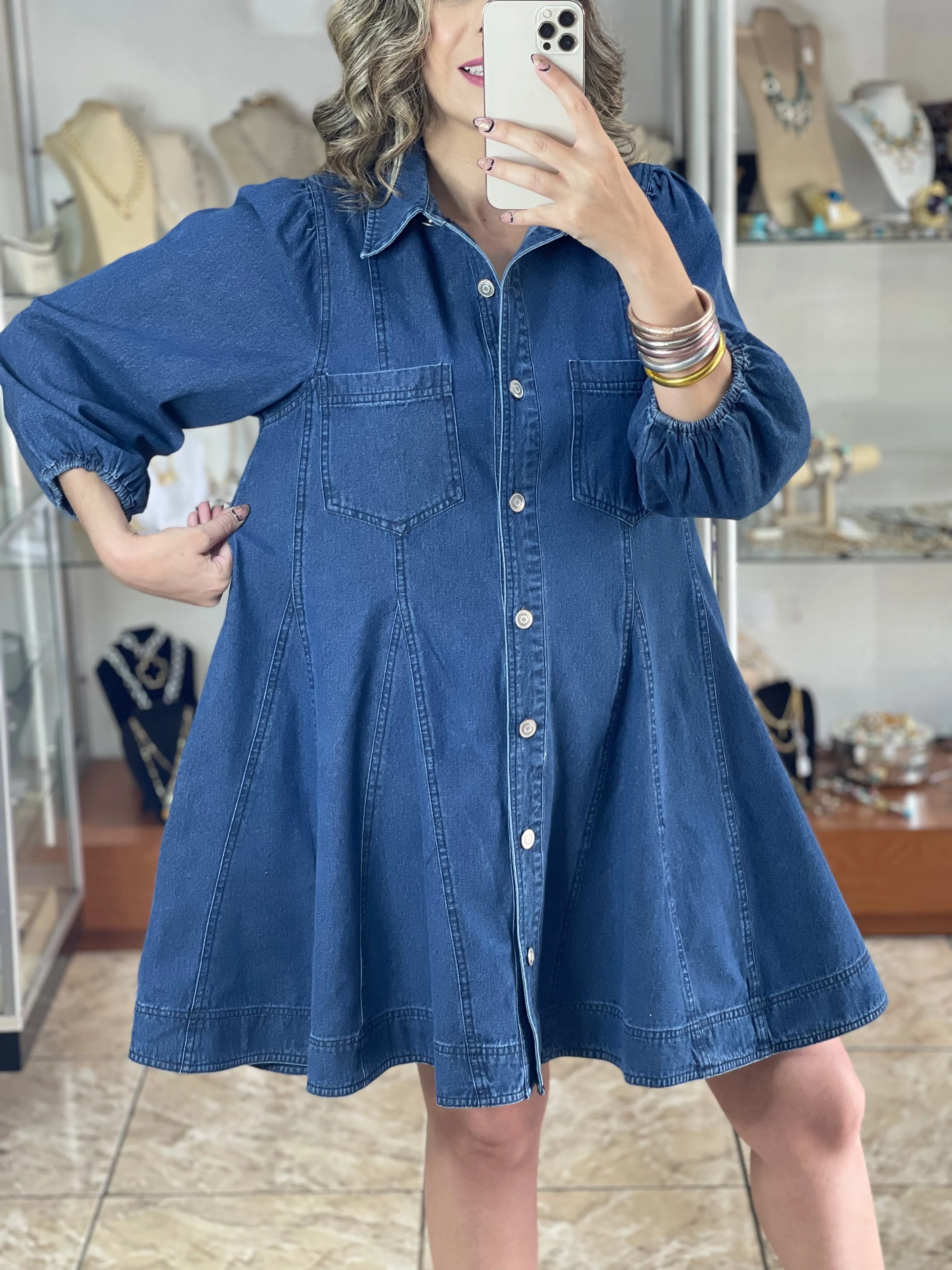 Long Sleeve Button Down Denim Dress