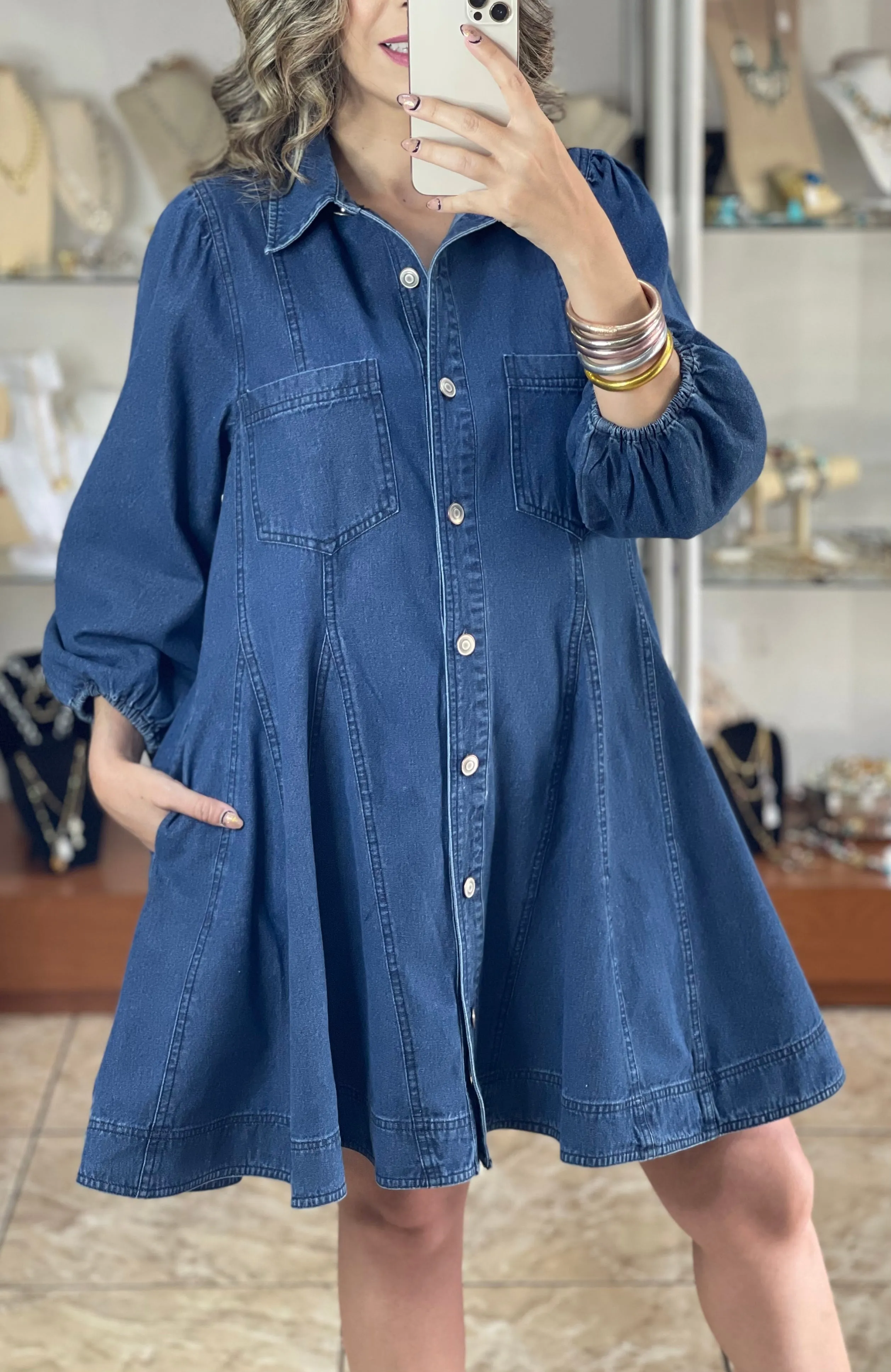 Long Sleeve Button Down Denim Dress