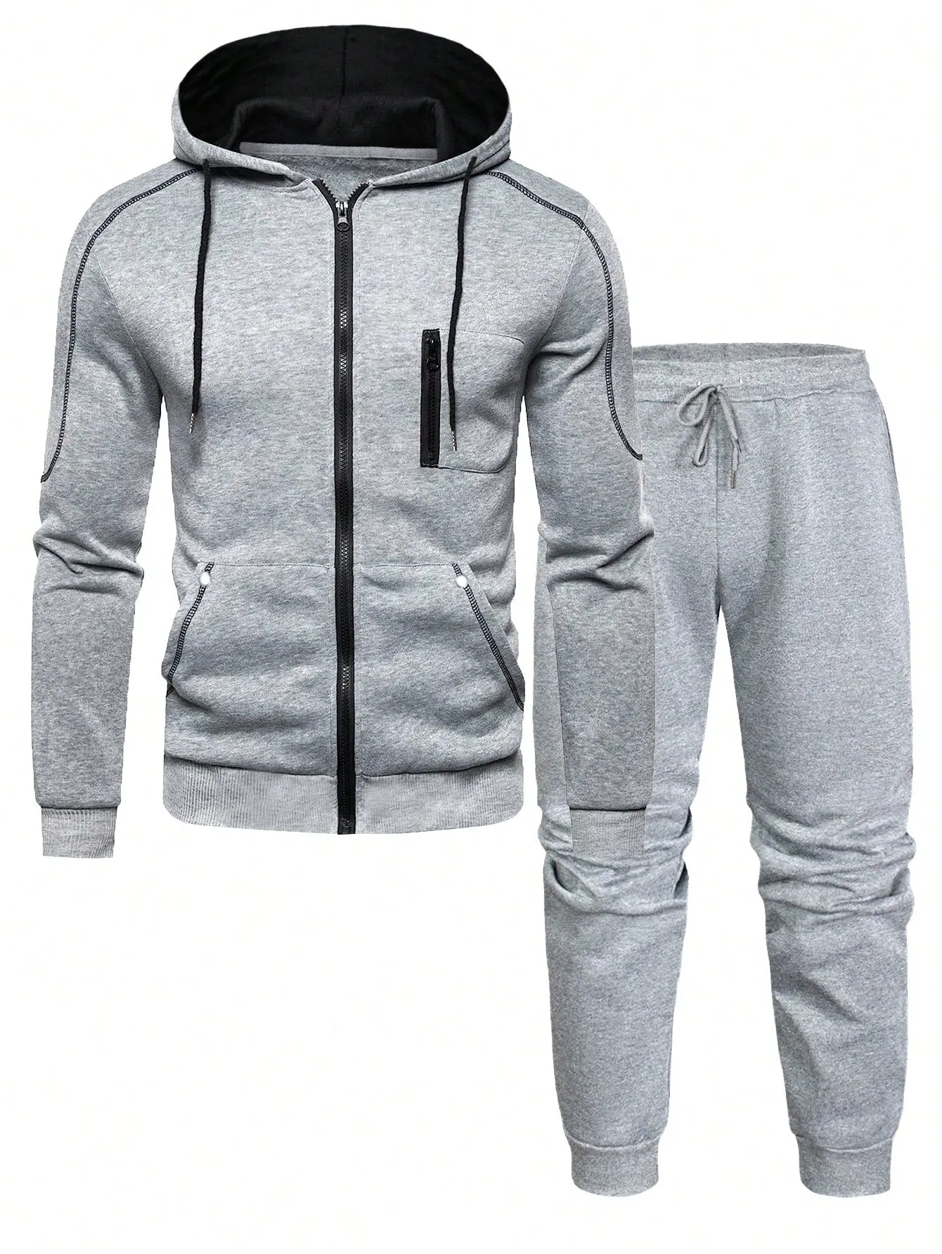 Manfinity Men Contrast Piping Drawstring Hoodie & Sweatpants