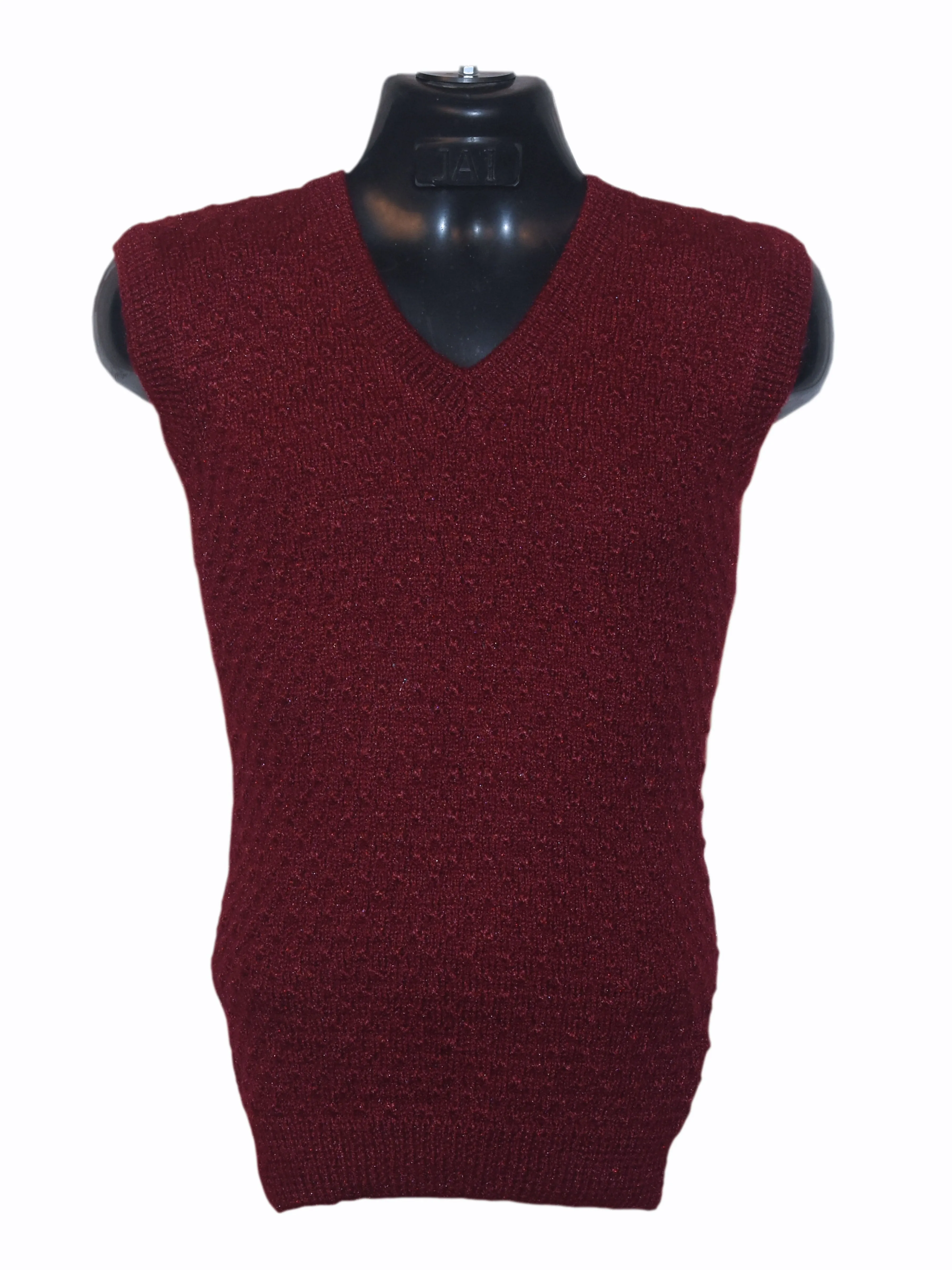 Maroon color  Hand knitted Half sweater for Men with free size