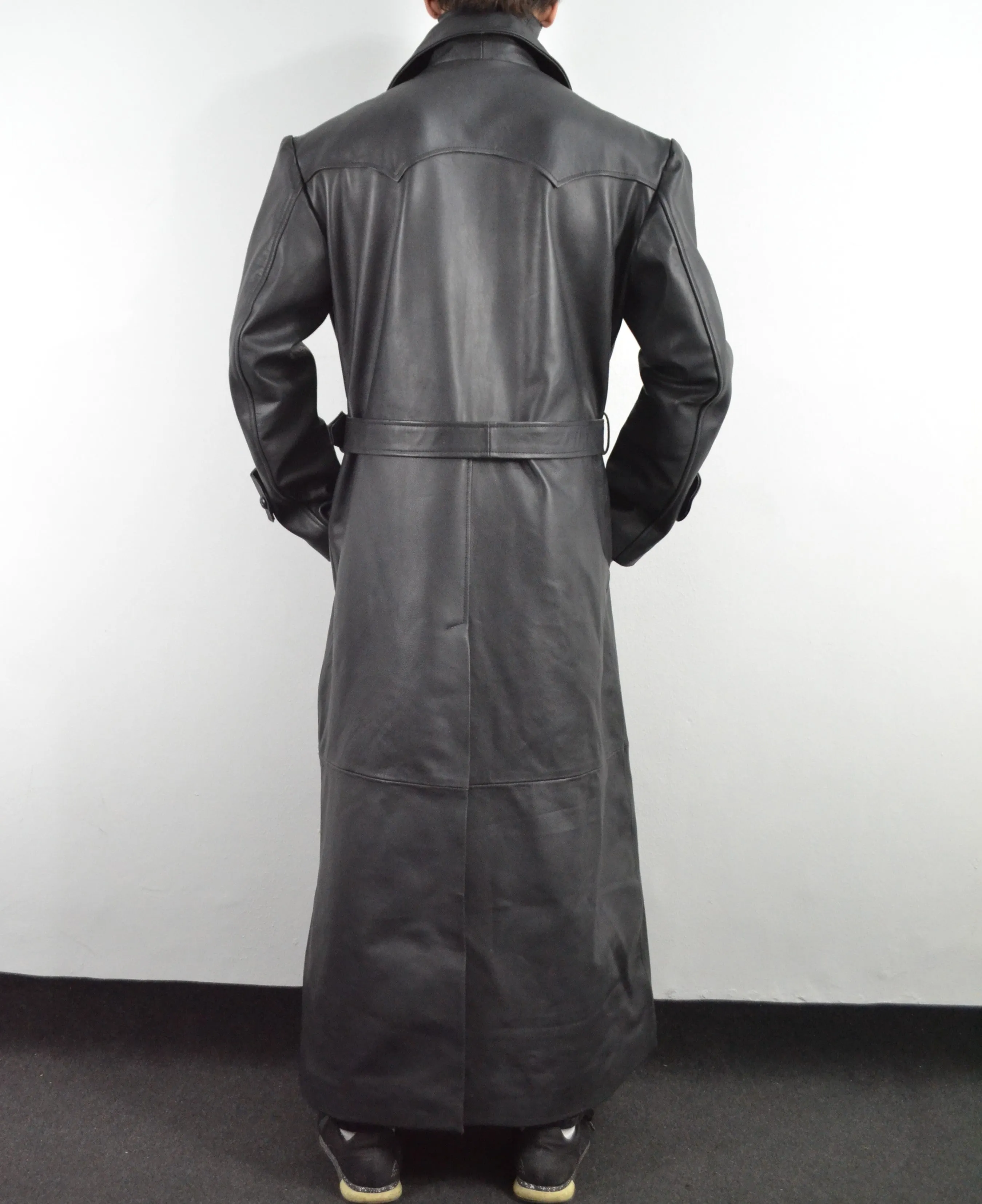 Mens Black Slayer Spike Trench Long Leather Buffy Coat