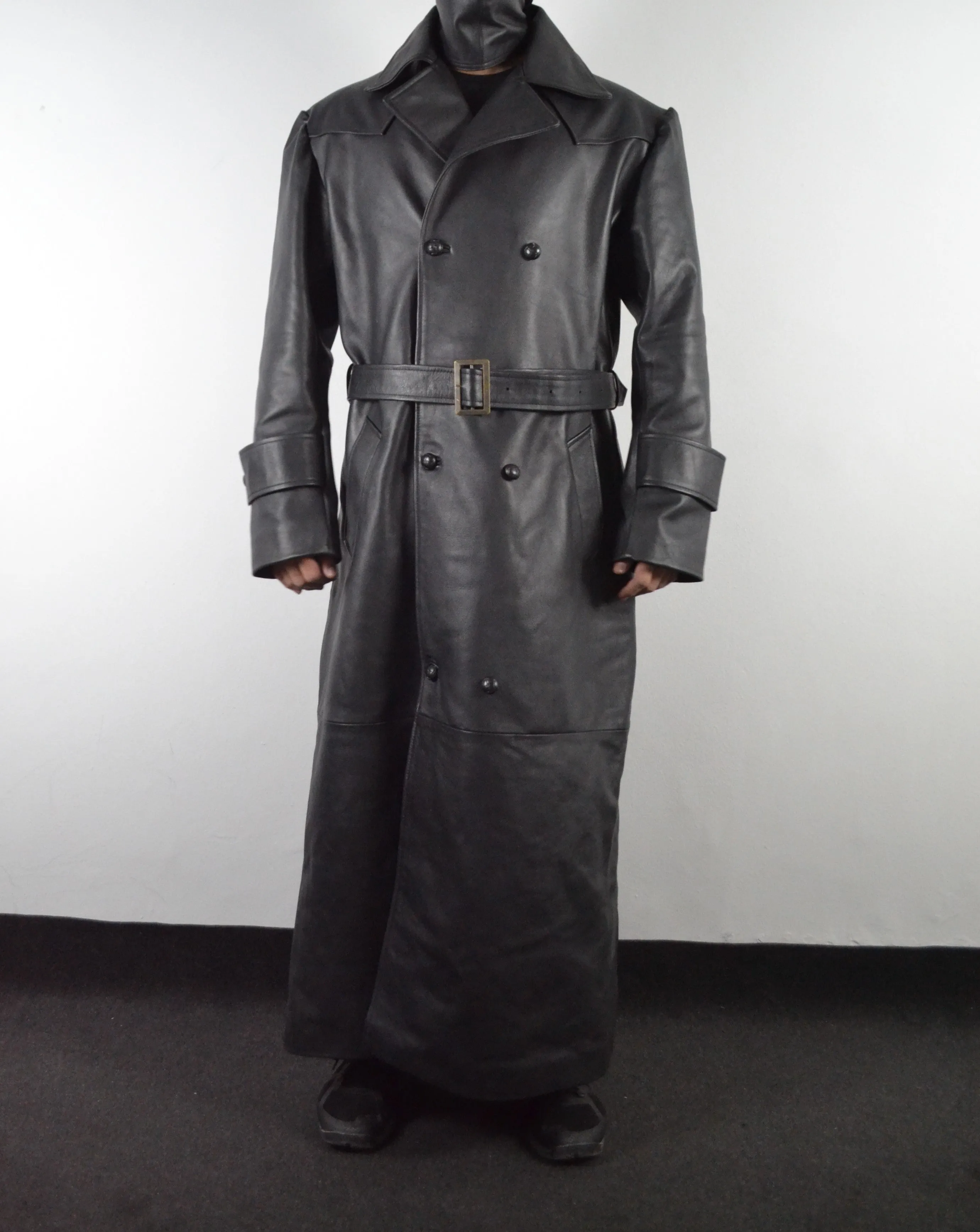 Mens Black Slayer Spike Trench Long Leather Buffy Coat