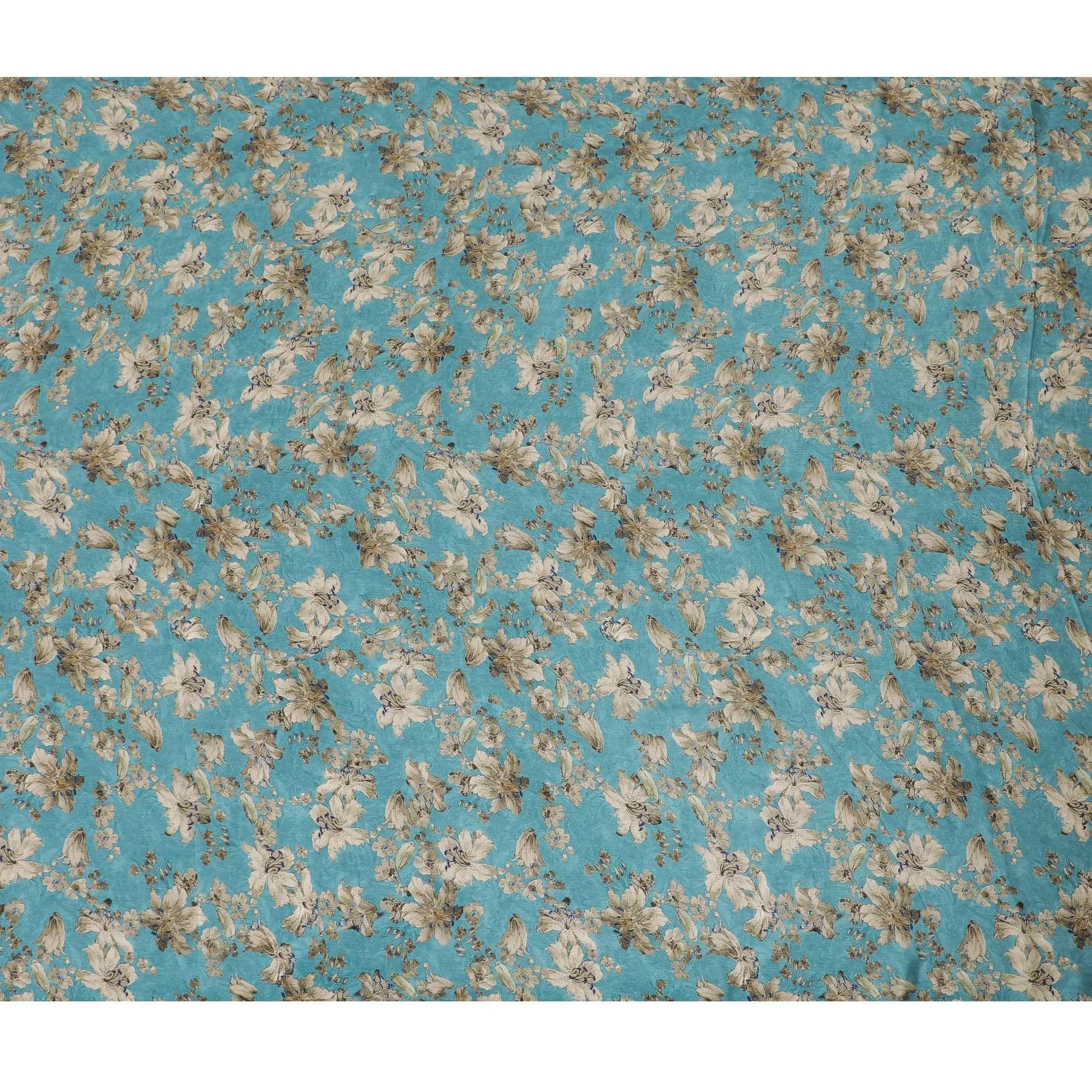 Middle blue viscose crepe fabric with multicolor print in floral design-D15692