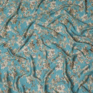 Middle blue viscose crepe fabric with multicolor print in floral design-D15692