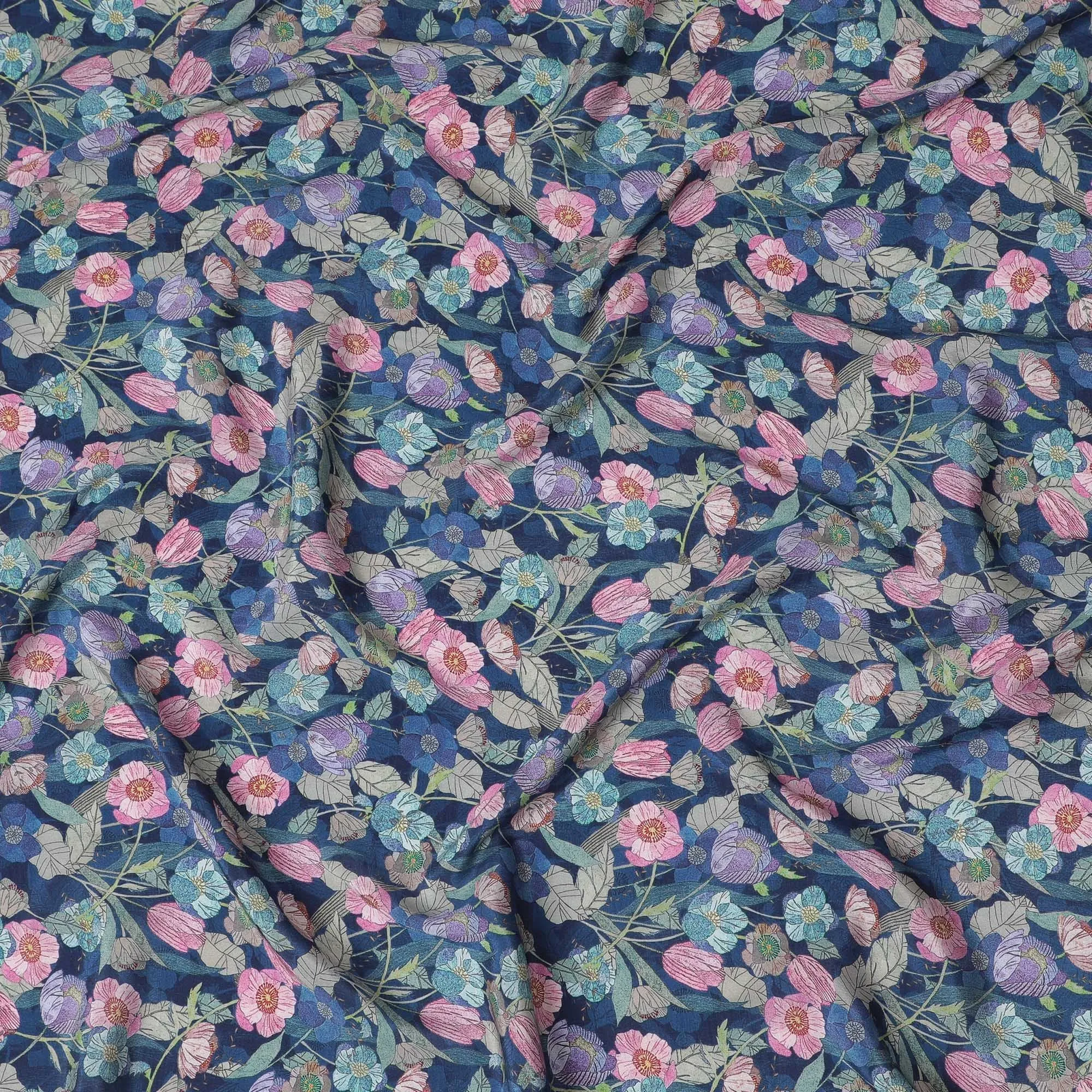 Midnight Garden Viscose Crepe Fabric - 110cm Wide - Enchanting Florals for Evening Wear - Buy Online-D18228