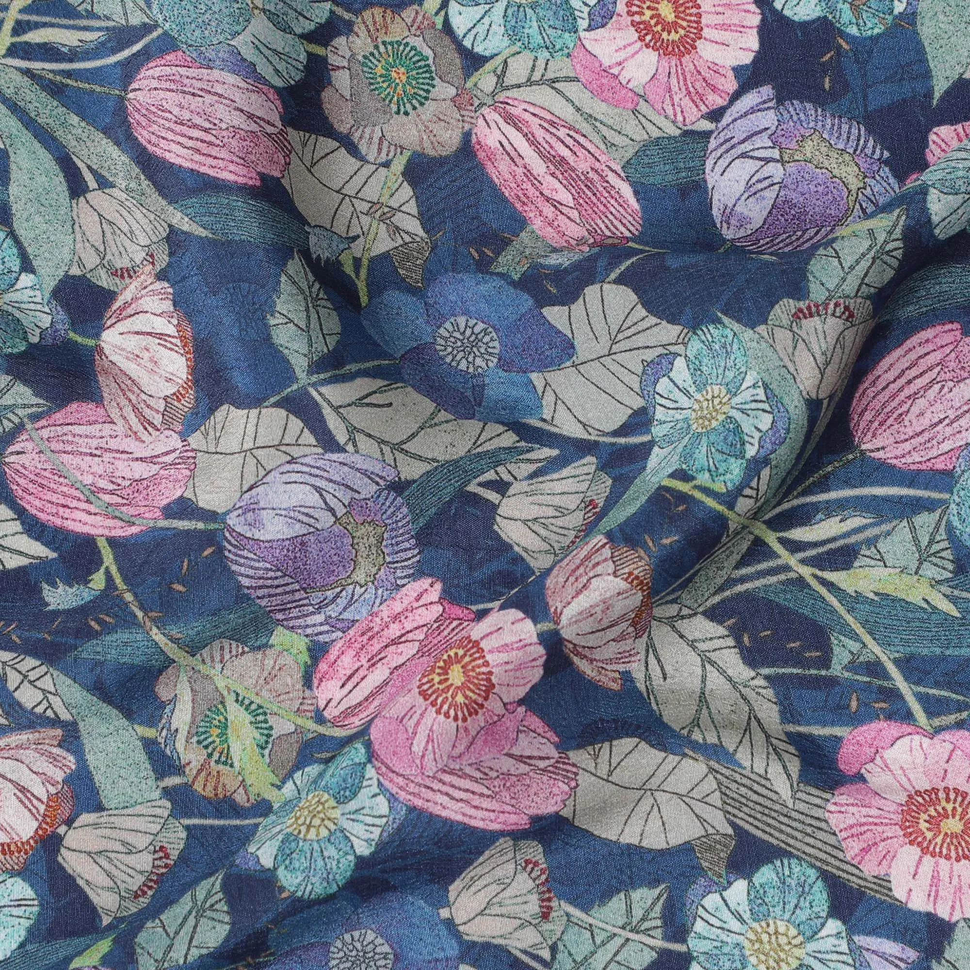 Midnight Garden Viscose Crepe Fabric - 110cm Wide - Enchanting Florals for Evening Wear - Buy Online-D18228