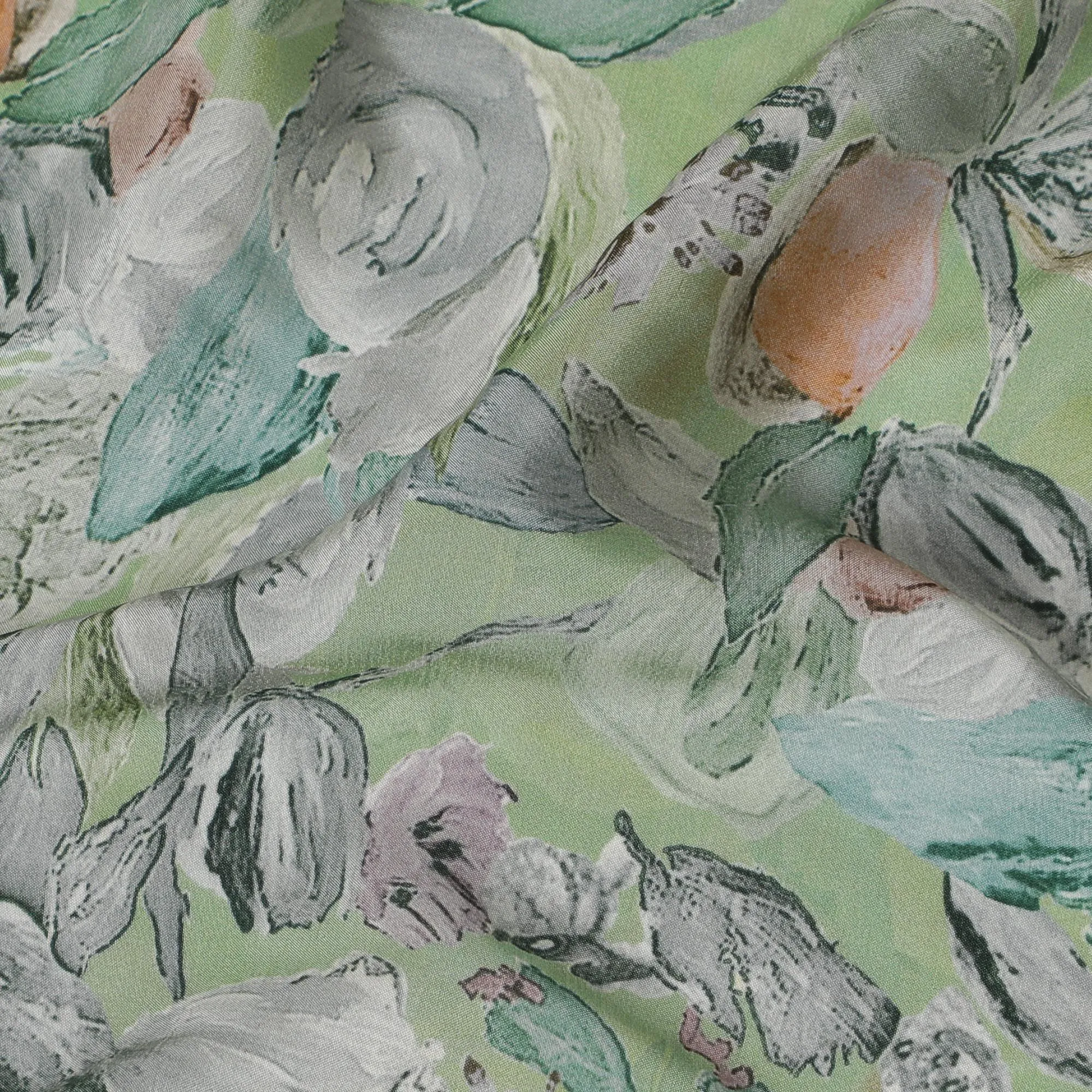 Minted Floral Viscose Crepe Fabric - Soft Pastel Bouquet, 110cm Width (India)  - D17651