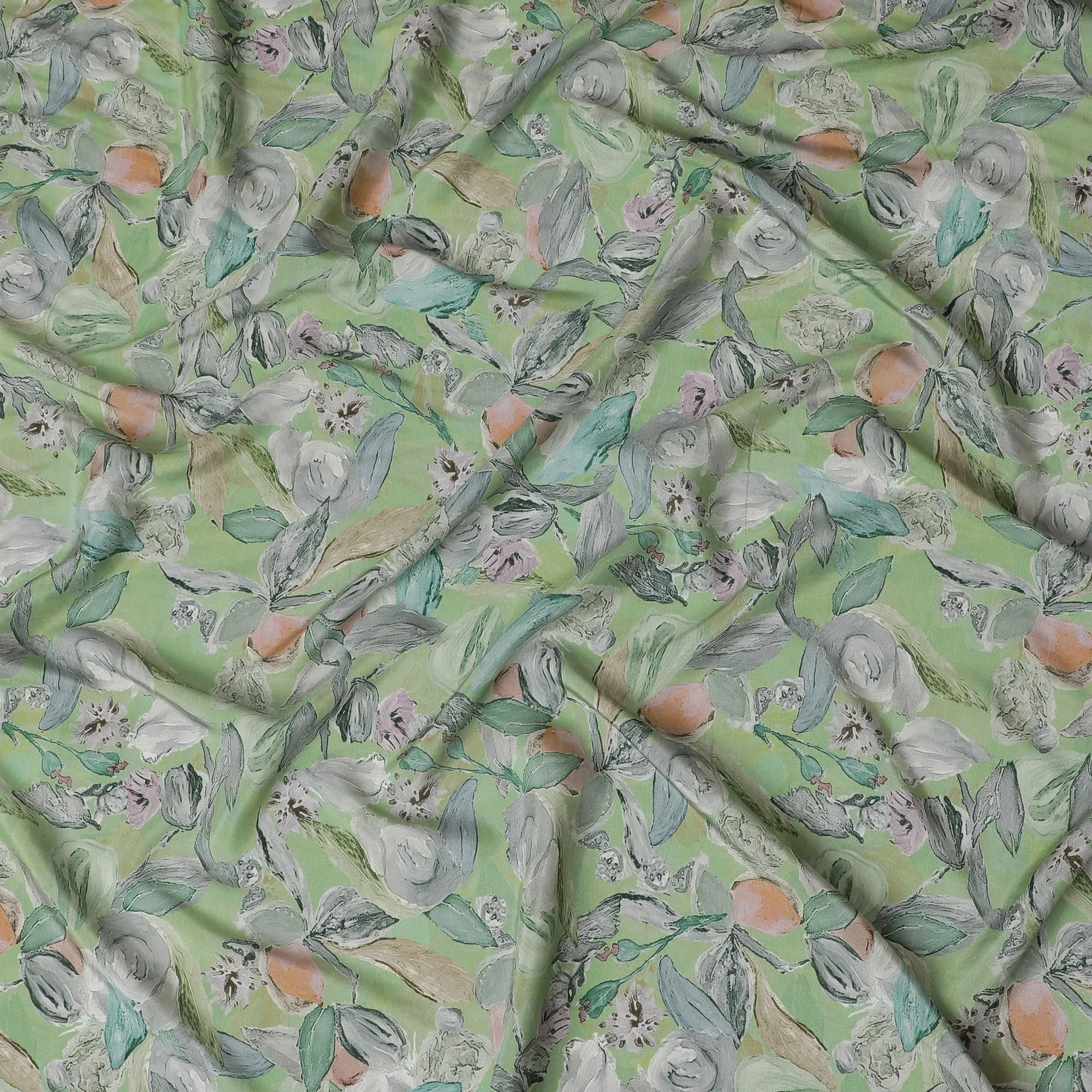 Minted Floral Viscose Crepe Fabric - Soft Pastel Bouquet, 110cm Width (India)  - D17651