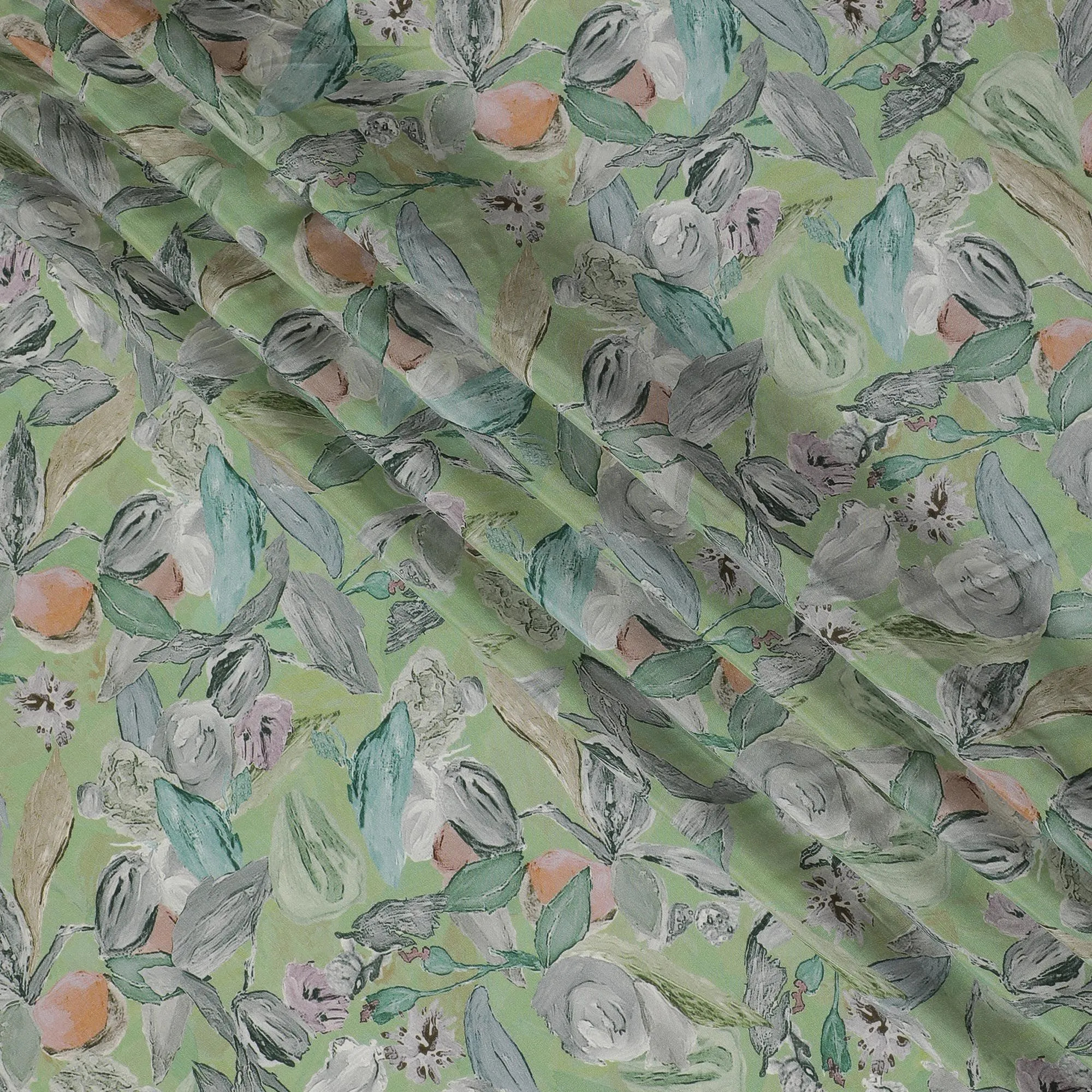 Minted Floral Viscose Crepe Fabric - Soft Pastel Bouquet, 110cm Width (India)  - D17651