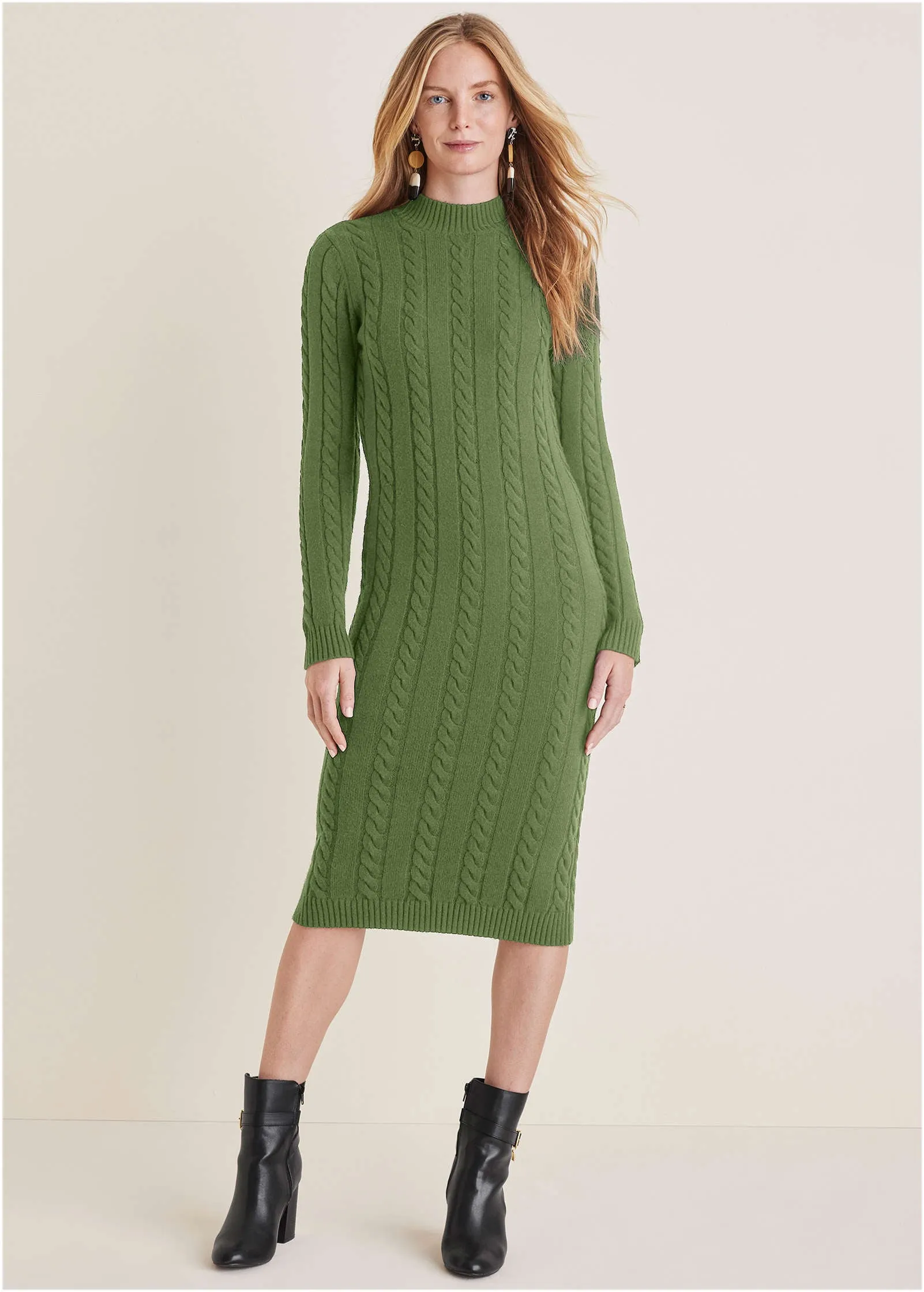 Mockneck Midi Sweater Dress - Bronze Green