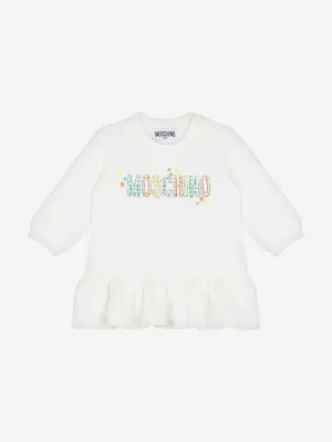 Moschino Baby Girls Logo Sweater Dress in Ivory