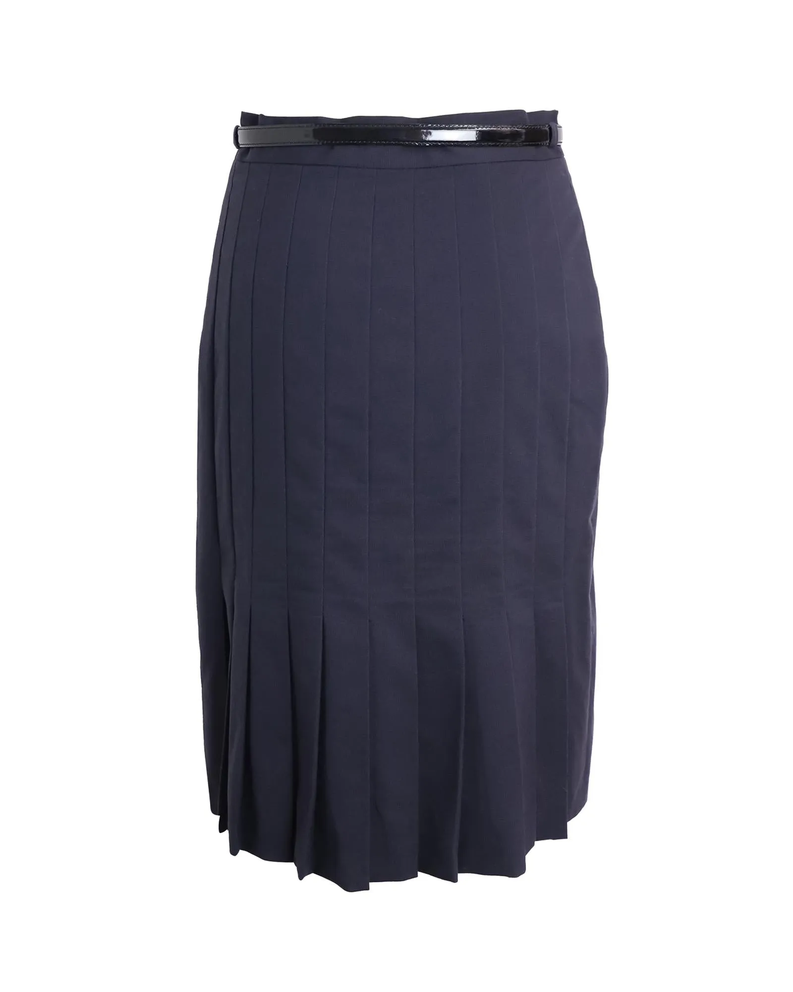 Navy Blue Virgin Wool Pencil Skirt with Waist Belt