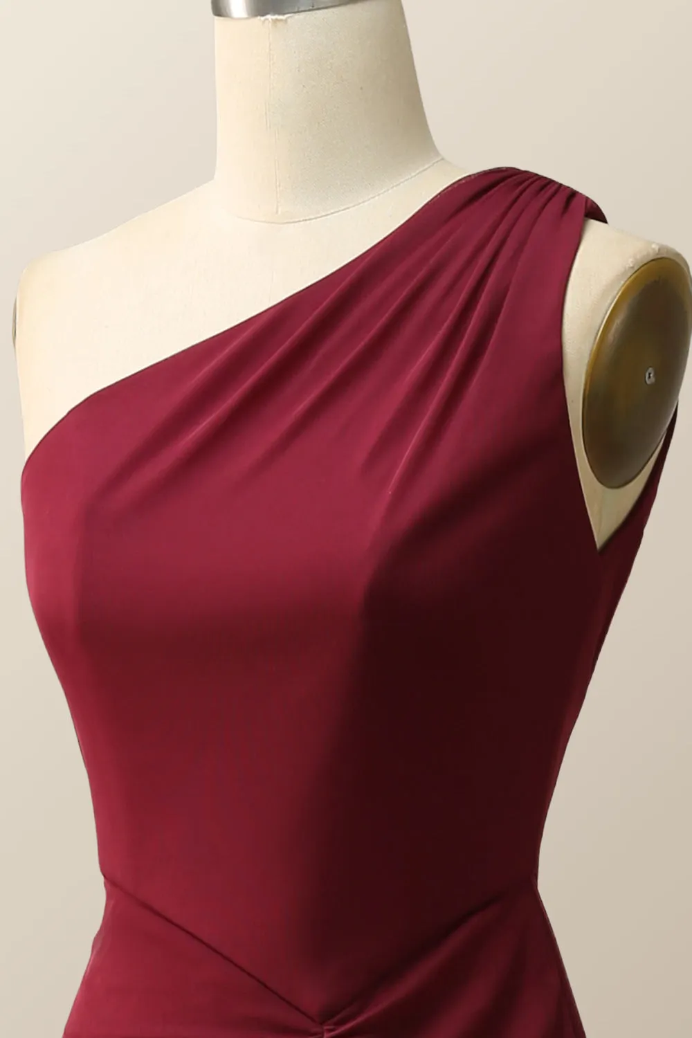 One Shoulder Burgundy Mermaid Long Bridesmaid Dress