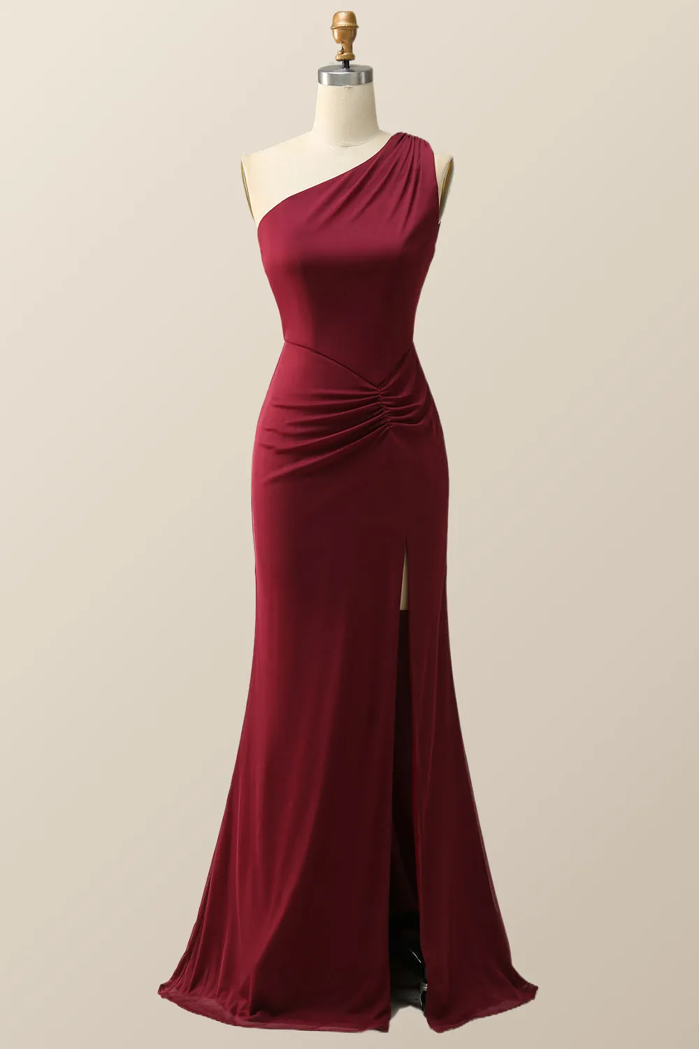 One Shoulder Burgundy Mermaid Long Bridesmaid Dress