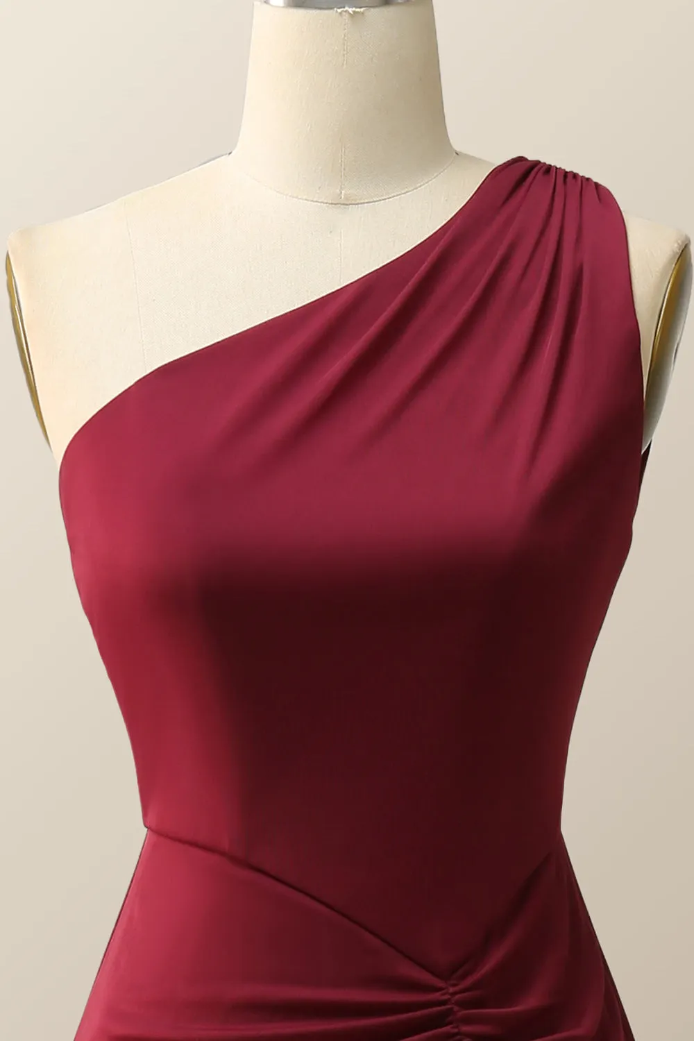 One Shoulder Burgundy Mermaid Long Bridesmaid Dress