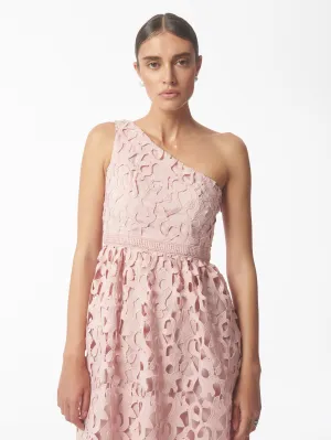 One Shoulder Lace Dress in Misty Rose Pink