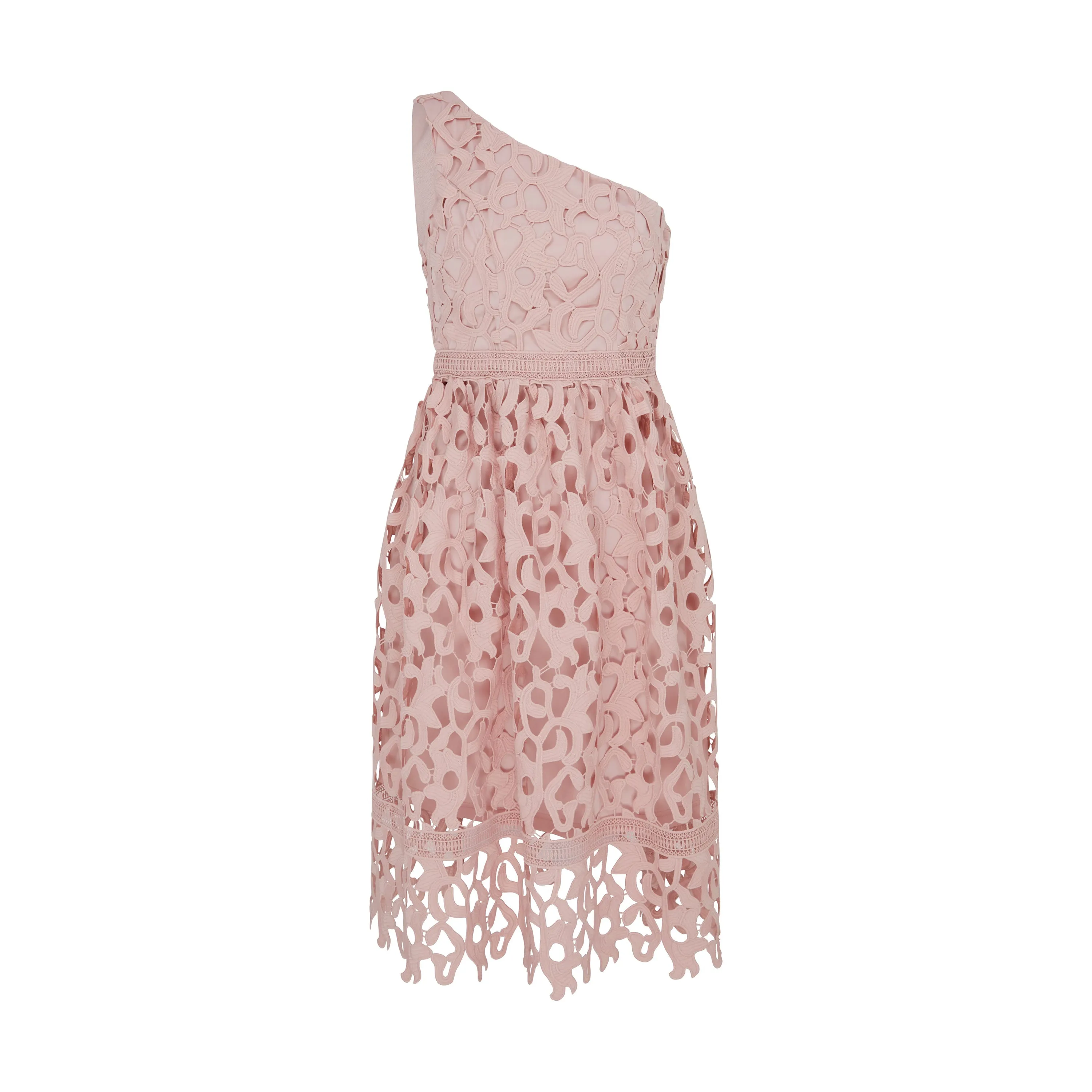 One Shoulder Lace Dress in Misty Rose Pink