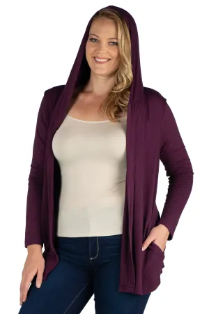 Open Front Lightweight Hooded Plus Size Cardigan