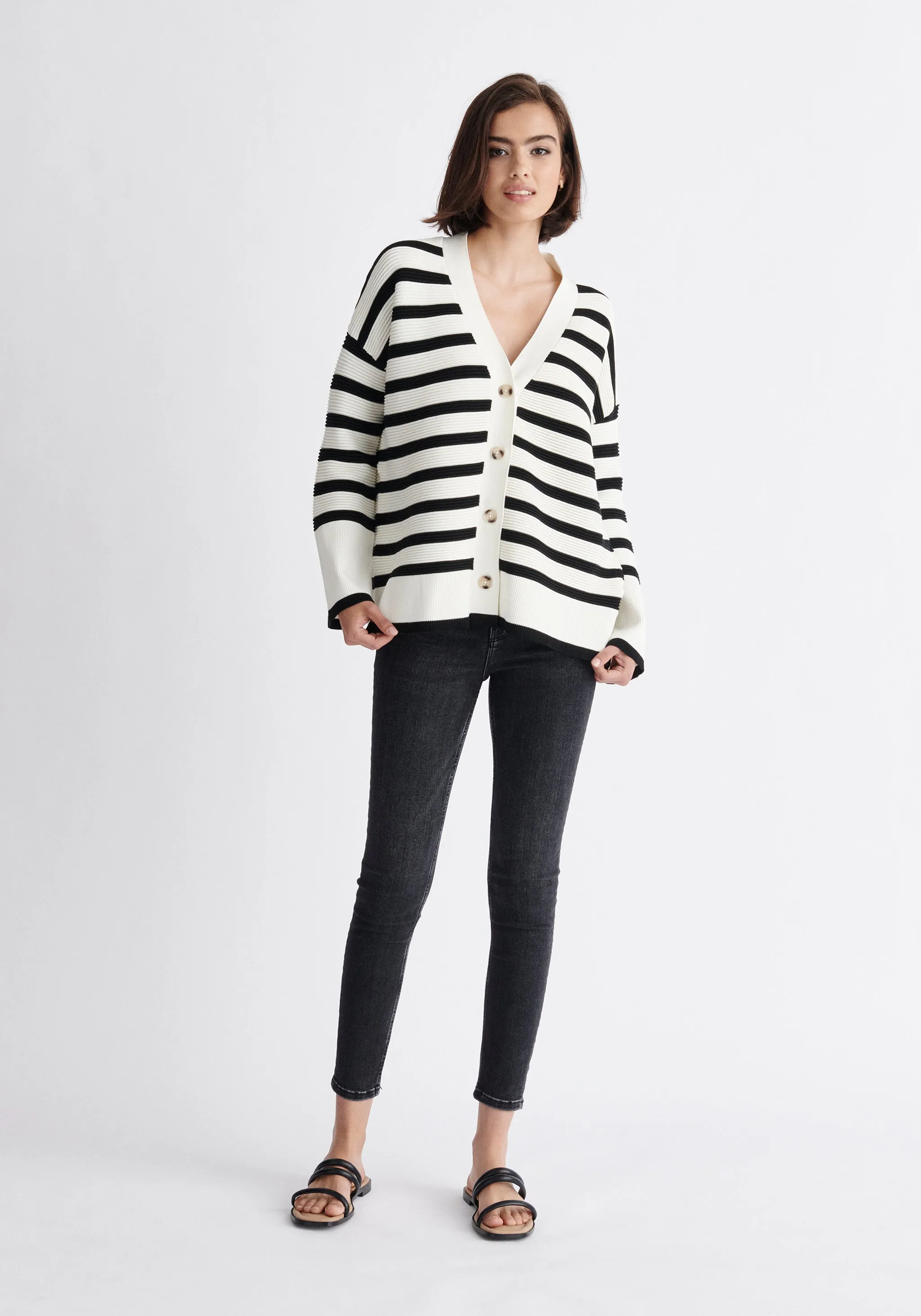 Paisie Striped Ribbed Cardigan