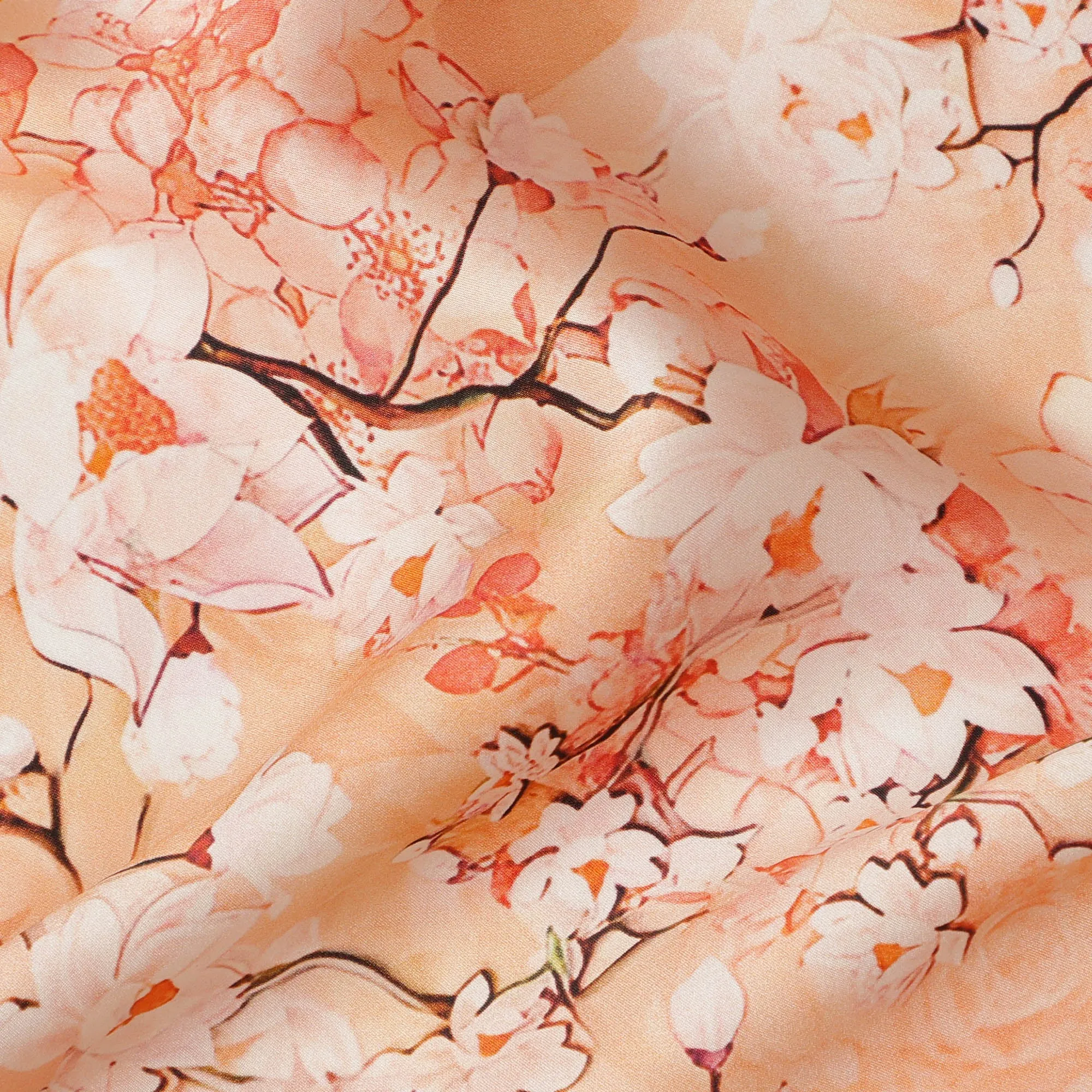 Peach Blossom Pure Silk Satin Fabric - 140 cm Width, Made in Italy-D20732