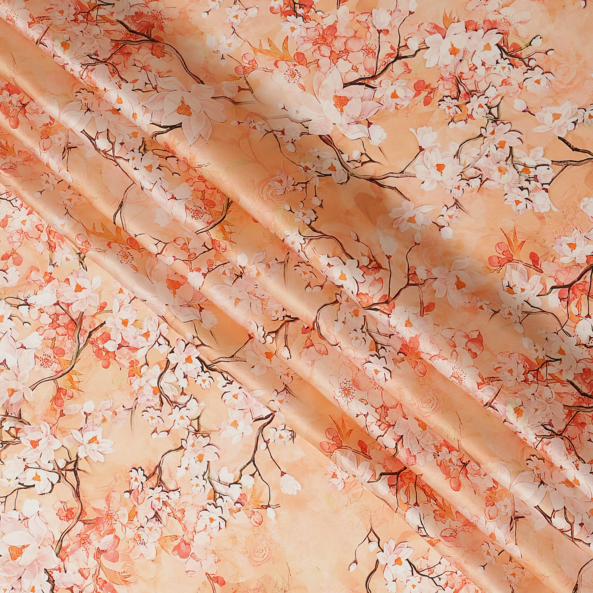 Peach Blossom Pure Silk Satin Fabric - 140 cm Width, Made in Italy-D20732