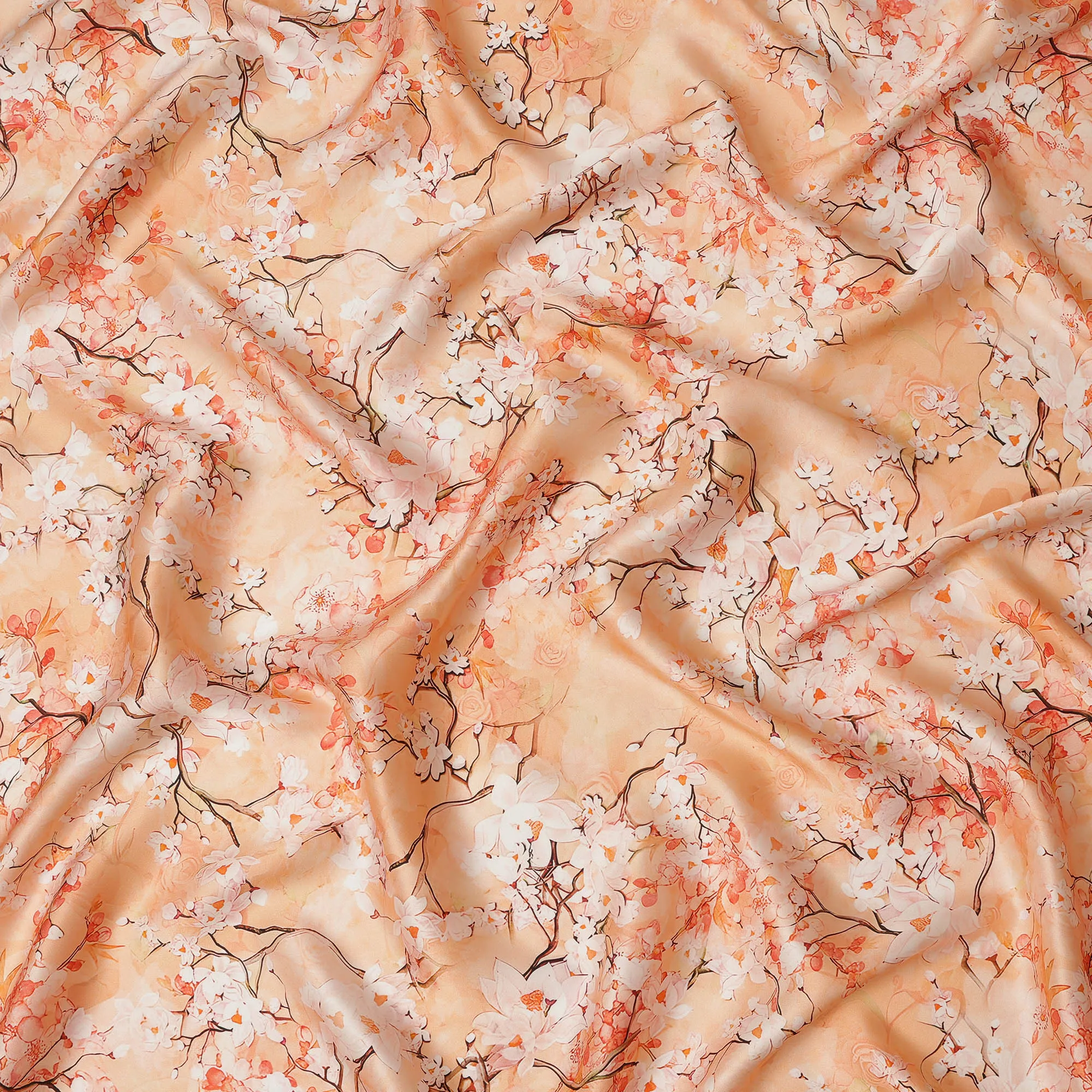 Peach Blossom Pure Silk Satin Fabric - 140 cm Width, Made in Italy-D20732