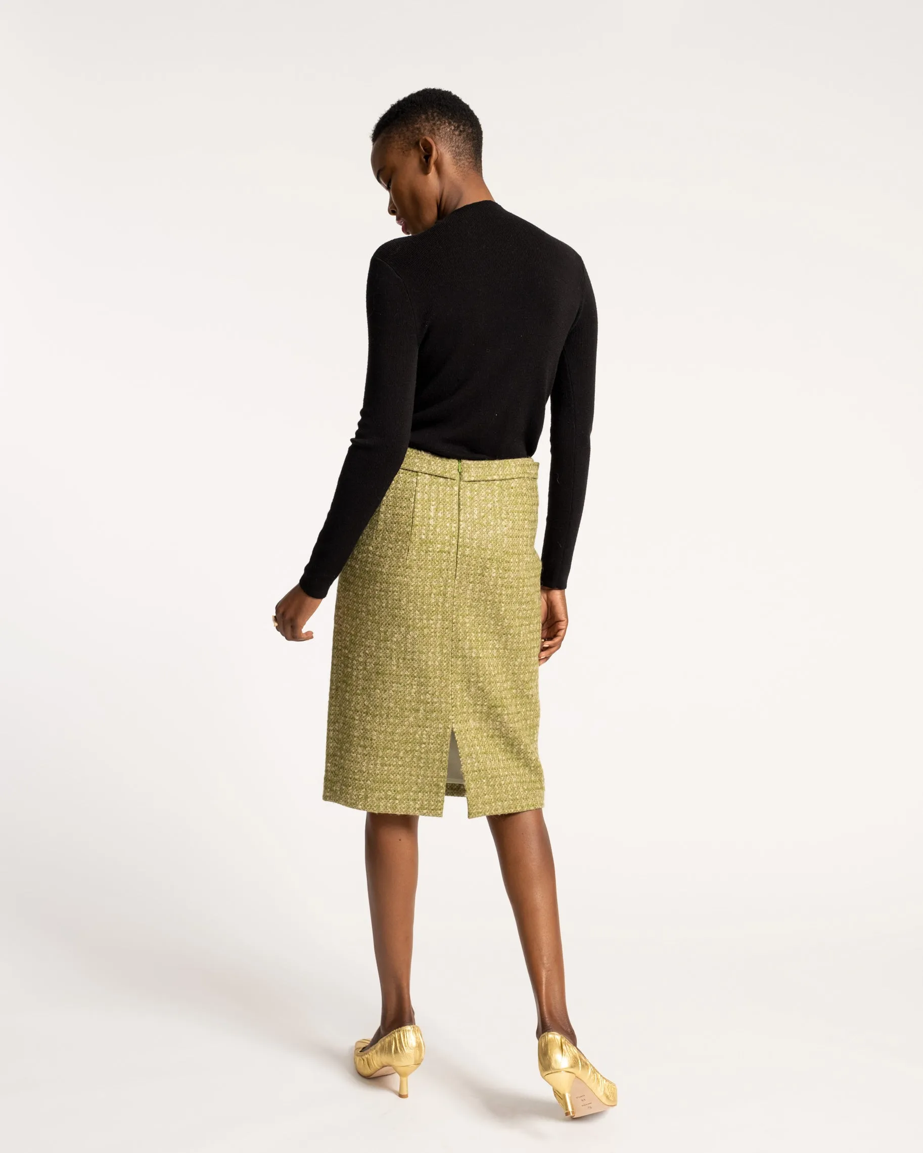 Pencil Skirt Cedar Boucle Wool Green