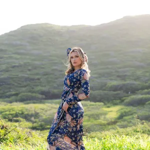 Pineapple Hut (Midi Wrap Dress) - Navy