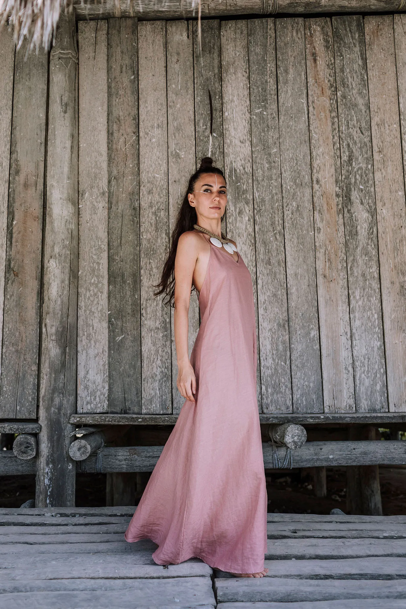 Pink Linen Boho Bridesmaid Slip Dress