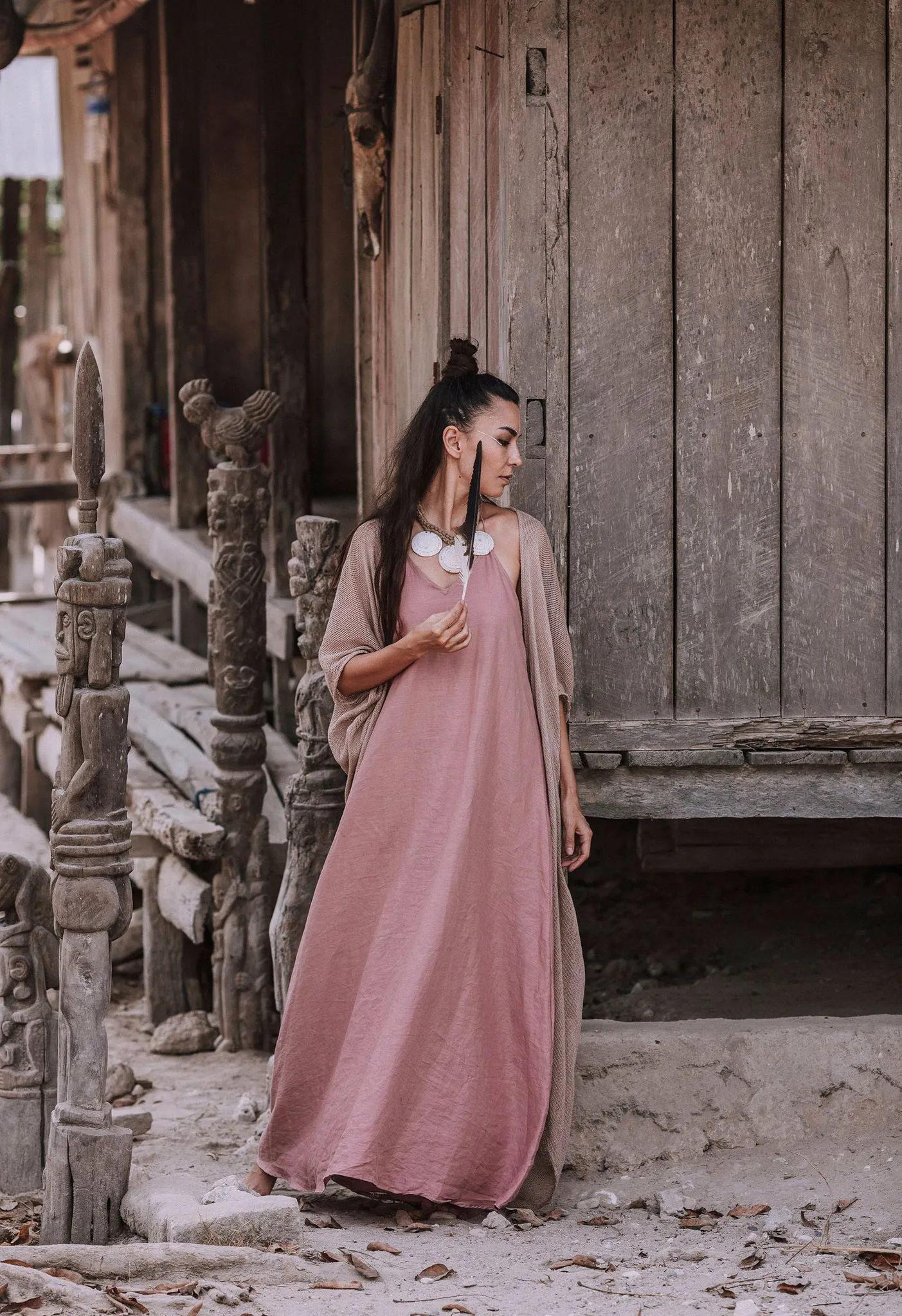 Pink Linen Boho Bridesmaid Slip Dress