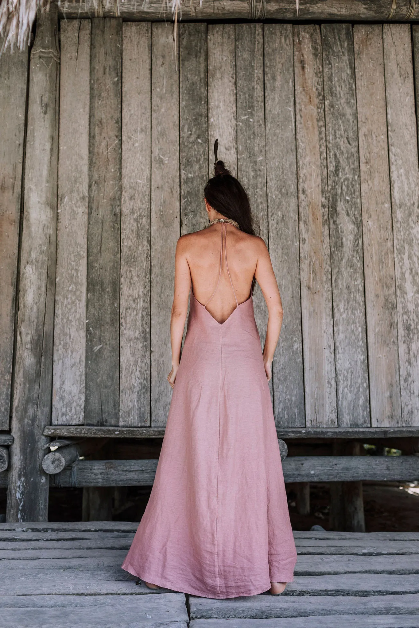 Pink Linen Boho Bridesmaid Slip Dress