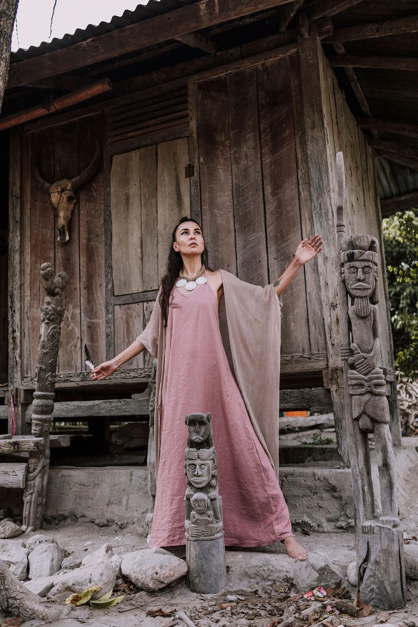 Pink Linen Boho Bridesmaid Slip Dress