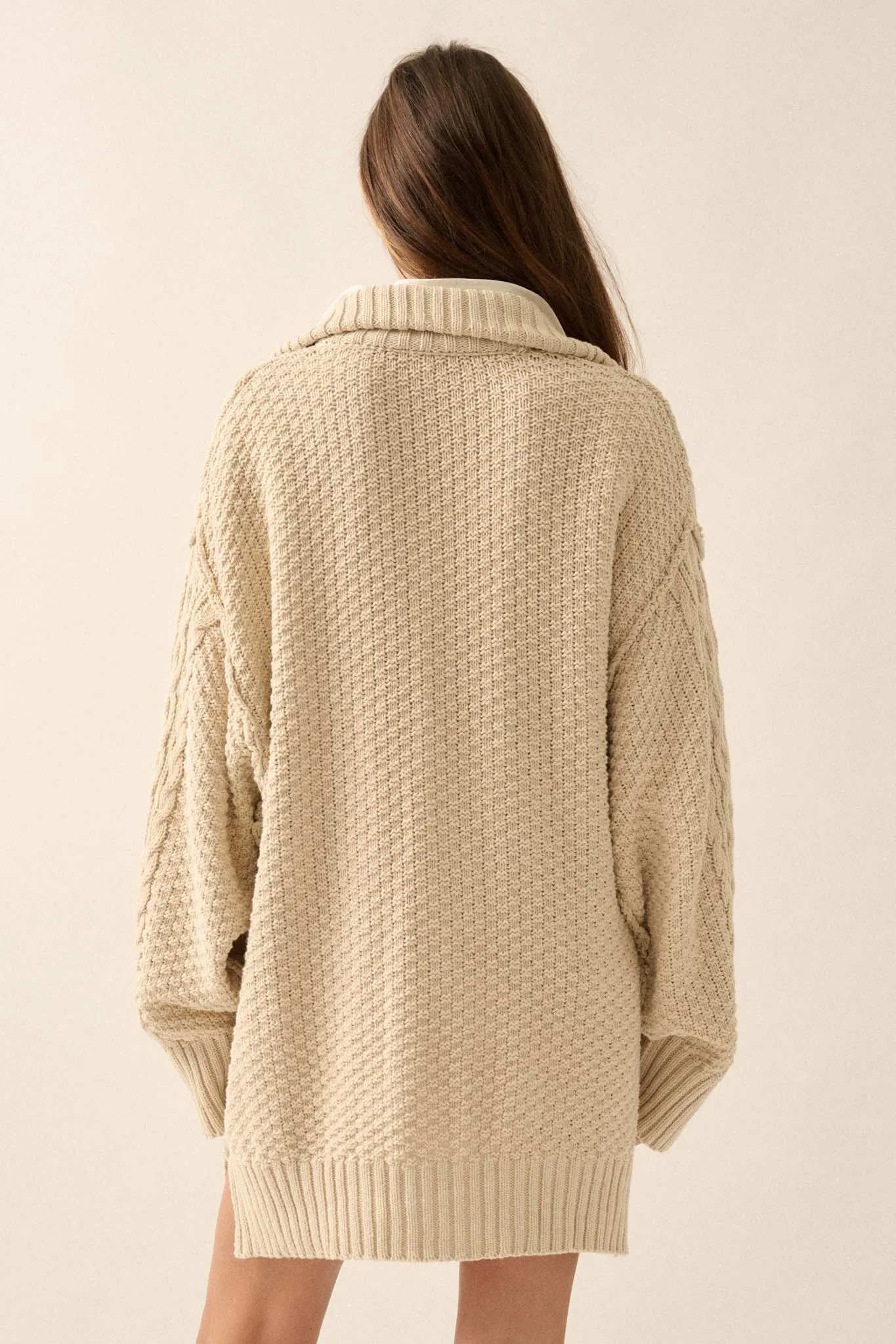 Plot Twist Half-Zip Cable Knit Sweater Dress