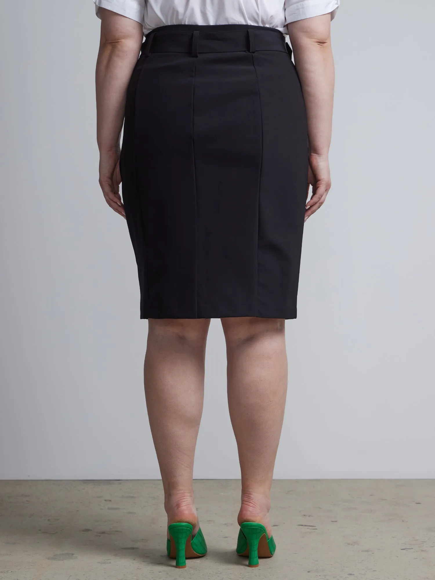 Plus Belted Seamed Pencil Skirt - Fit To Flatter